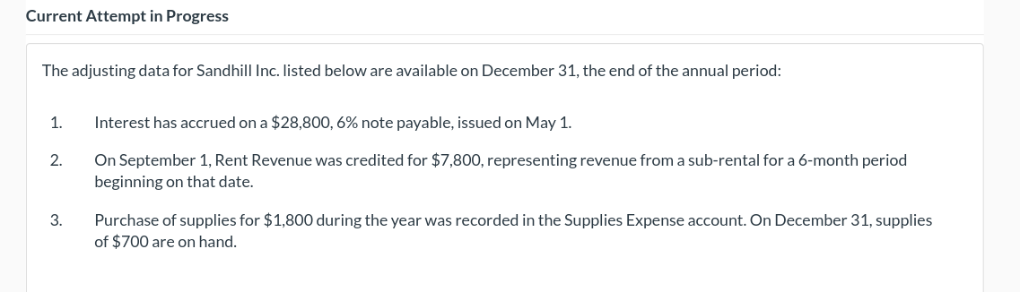 Current Attempt in Progress The adjusting data