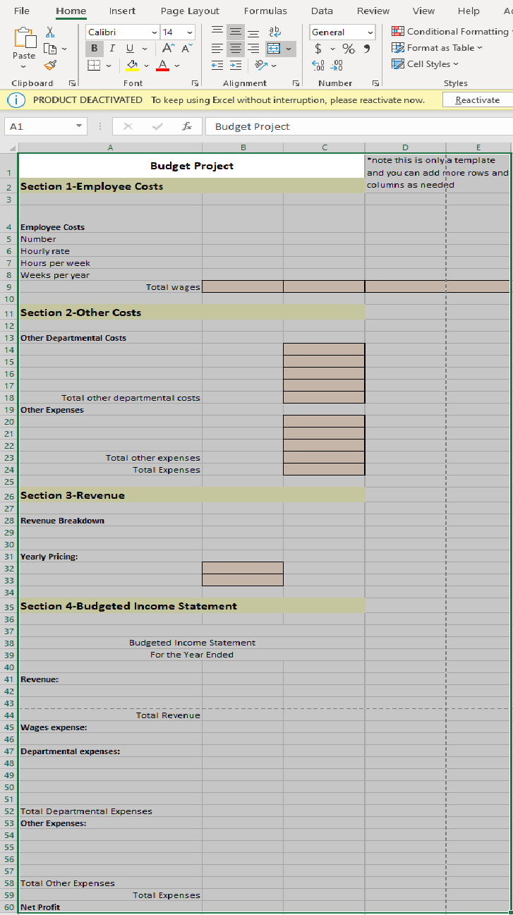 Budget Template and Sample: See template and