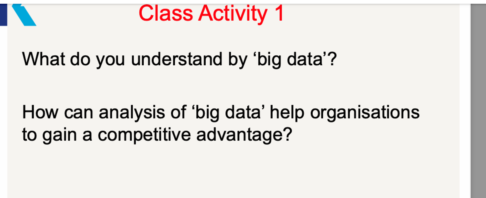 |\\ Class Activity 1 What do you understand by