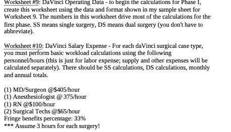 Worksheet #9: Da Vinci Operating Data - to begin
