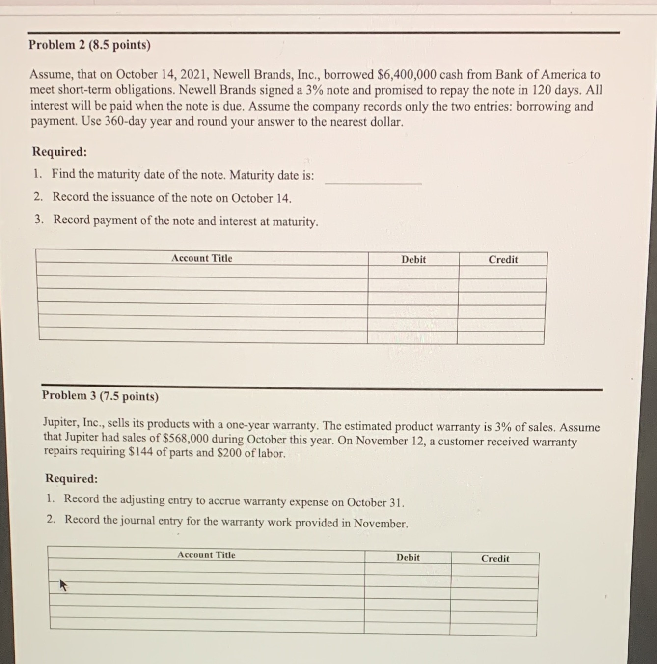 Please answer in the format given Problem 2 (8.5