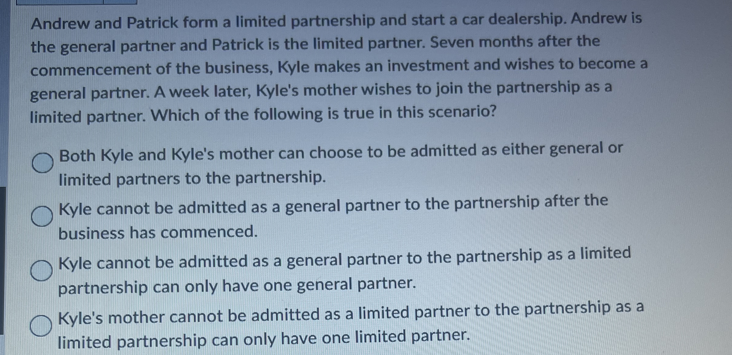 Andrew and Patrick form a limited partnership and