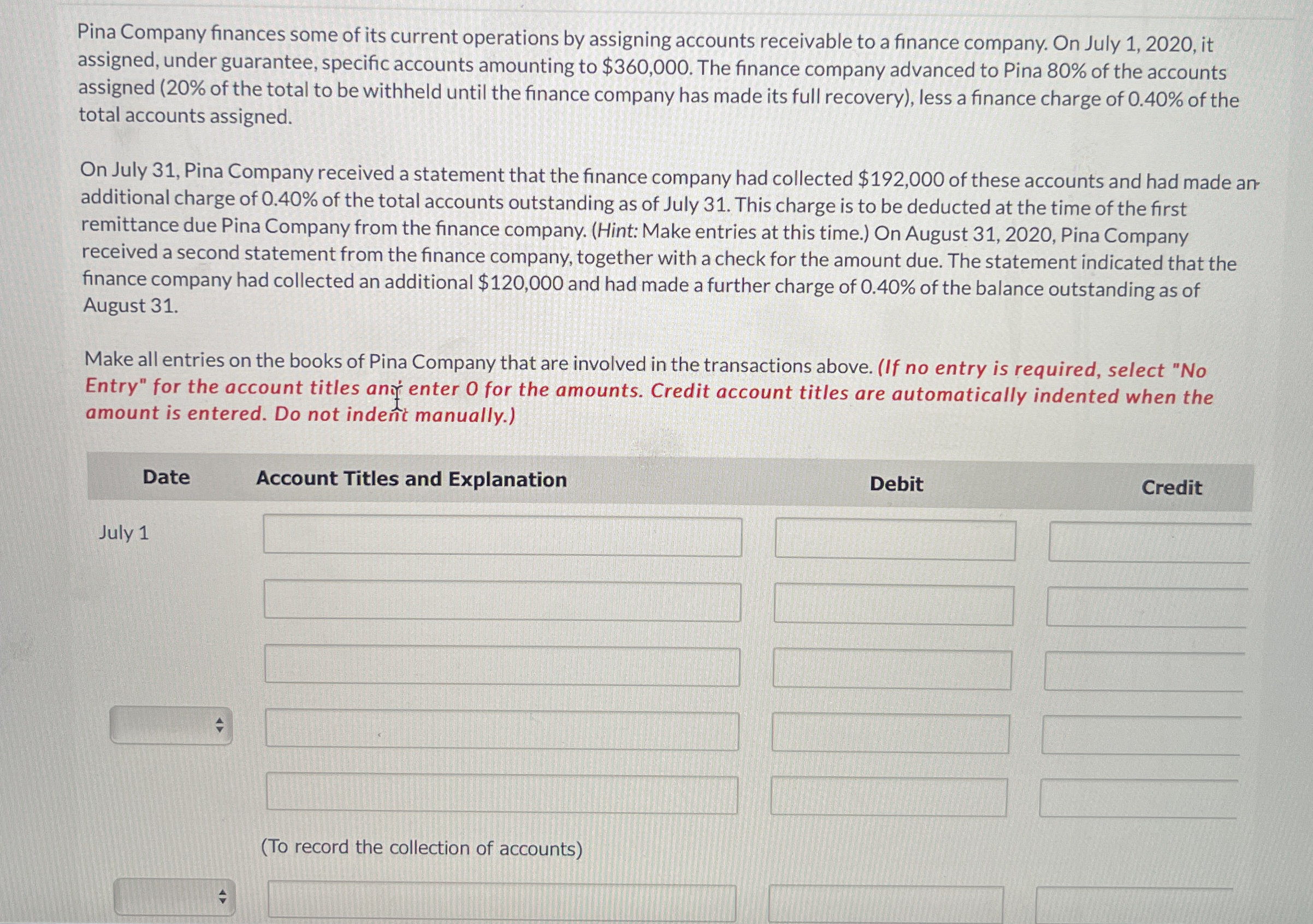 Pina Company finances some of its current