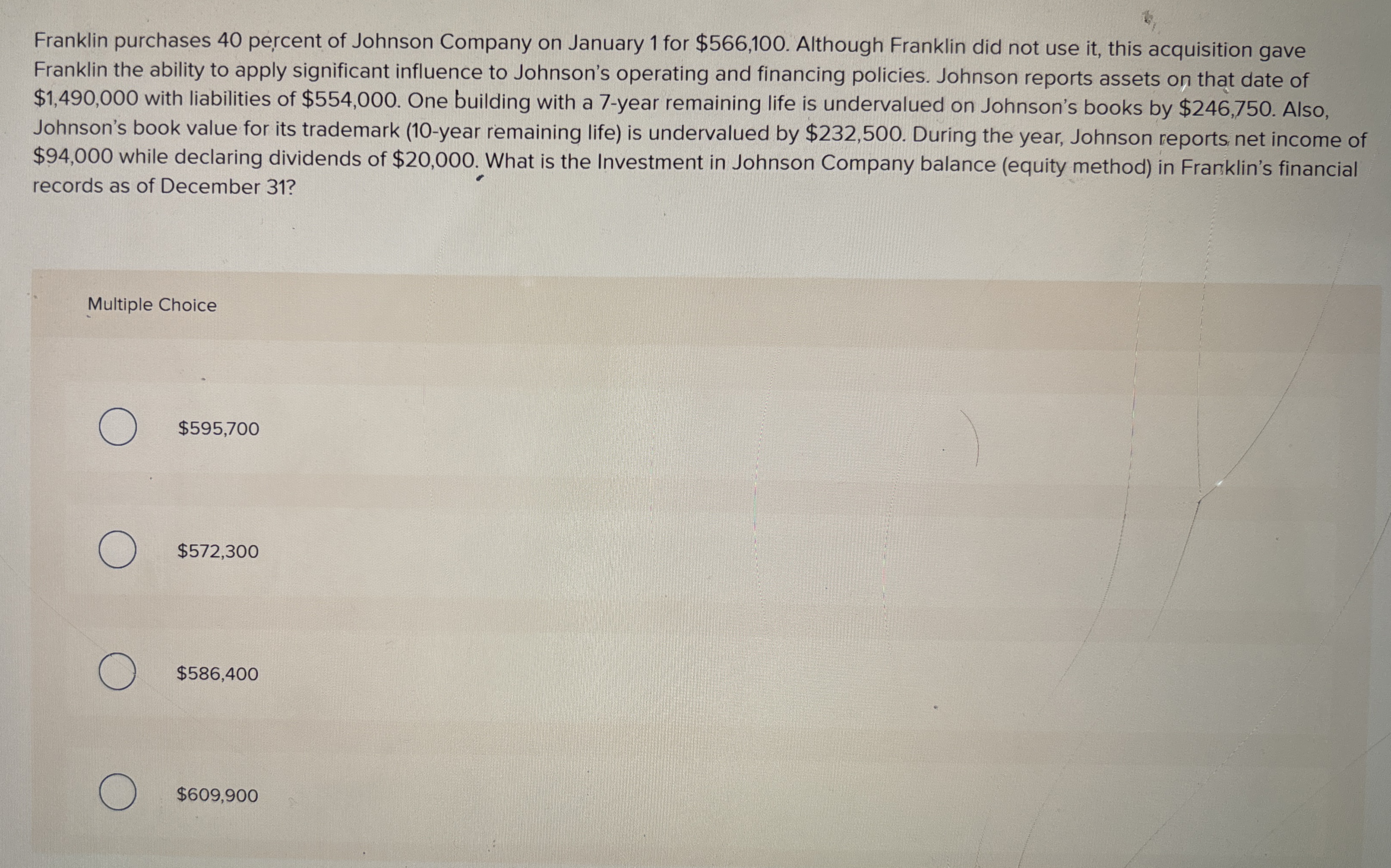 Franklin purchases 4 0 percent of Johnson Company