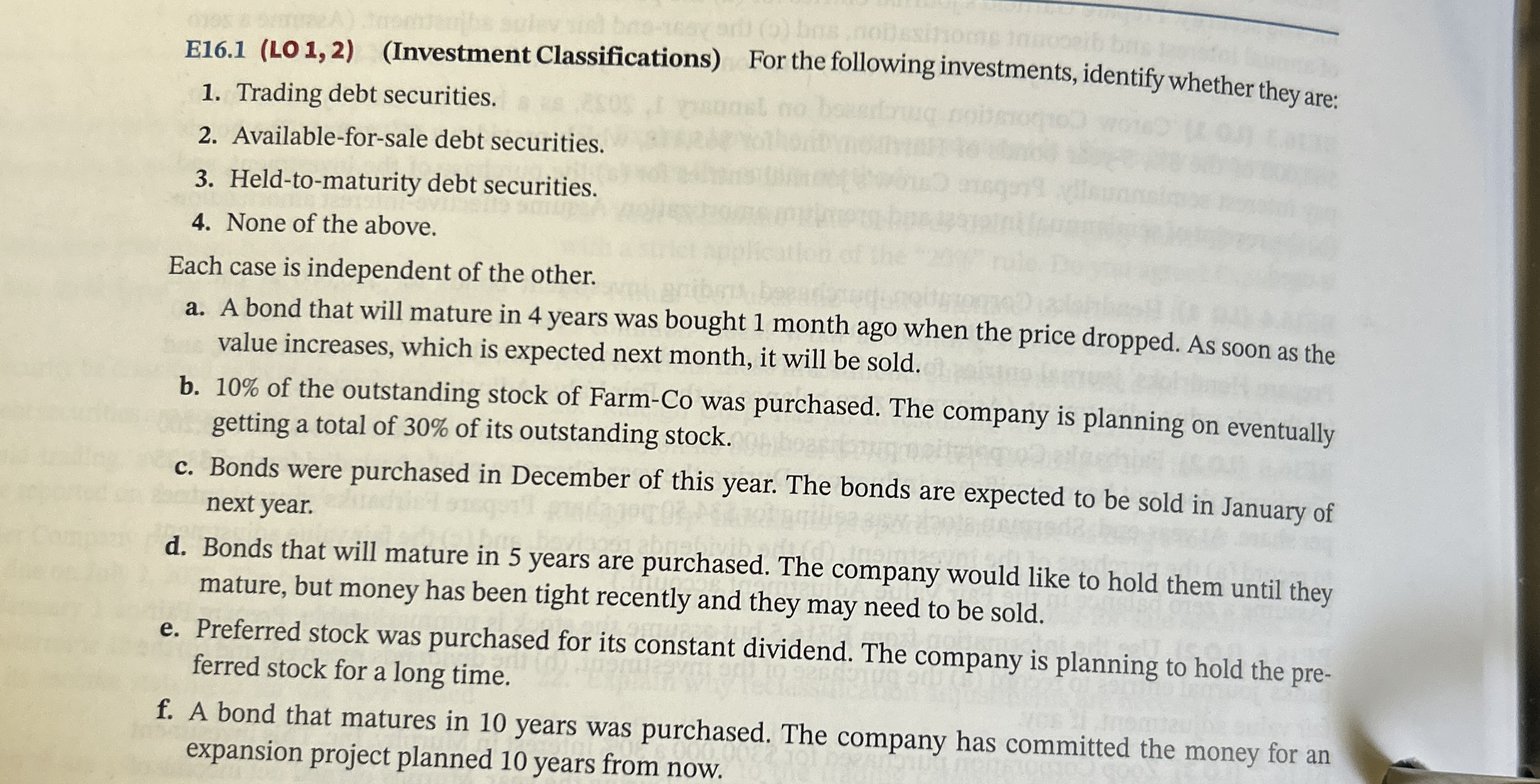 E 1 6 . 1 ( LO 1 , 2 ) ( Investment