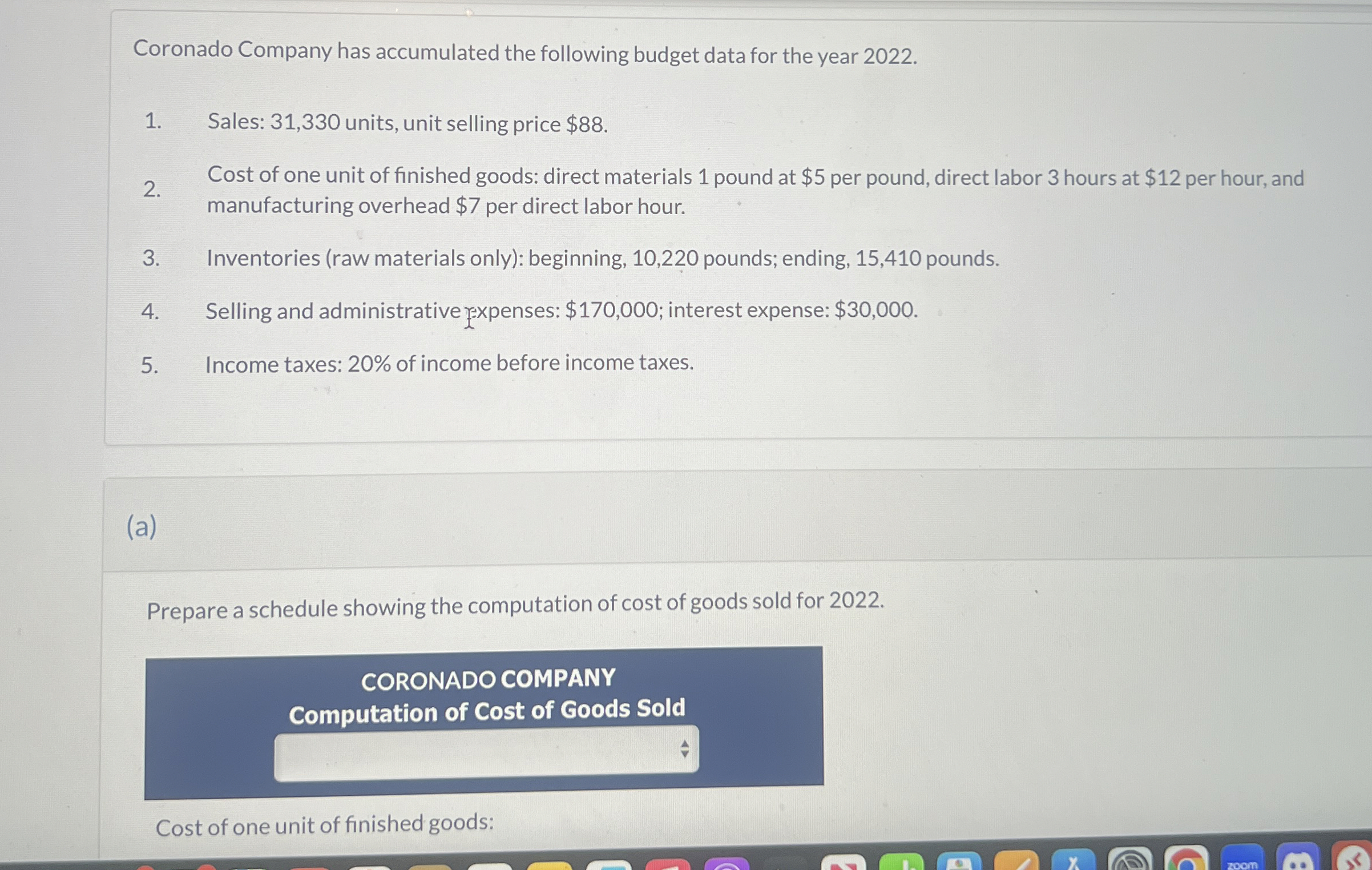 Coronado Company has accumulated the following