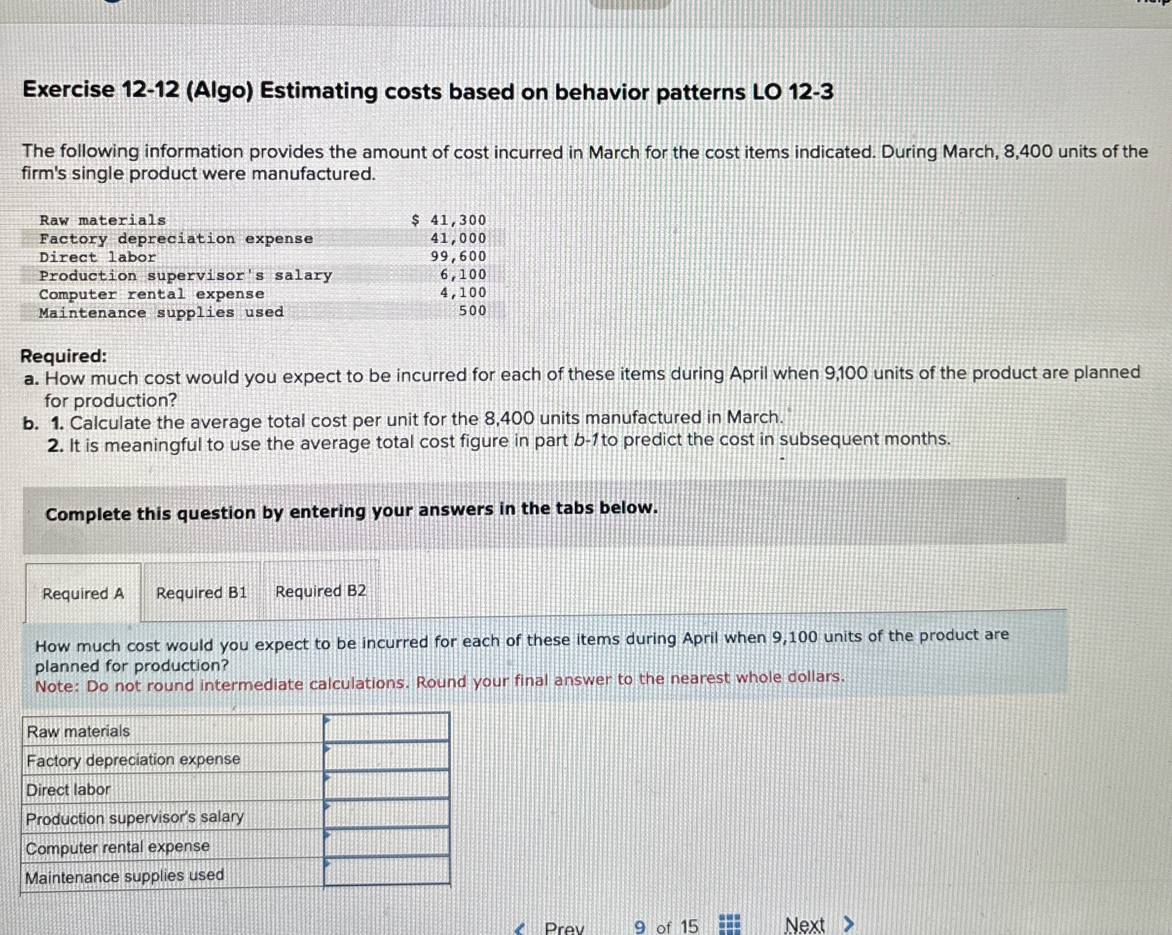 Exercise 1 2 - 1 2 ( Algo ) Estimating costs