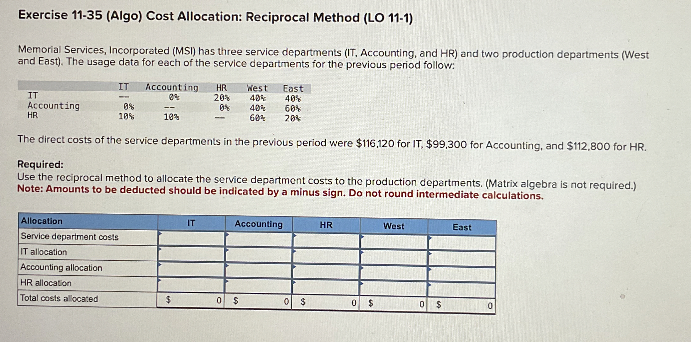 Exercise 1 1 - 3 5 ( Algo ) Cost Allocation: