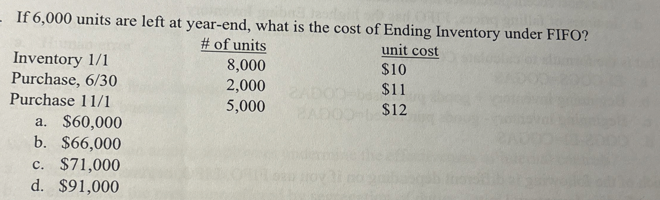 If 6 , 0 0 0 units are left at year - end, what
