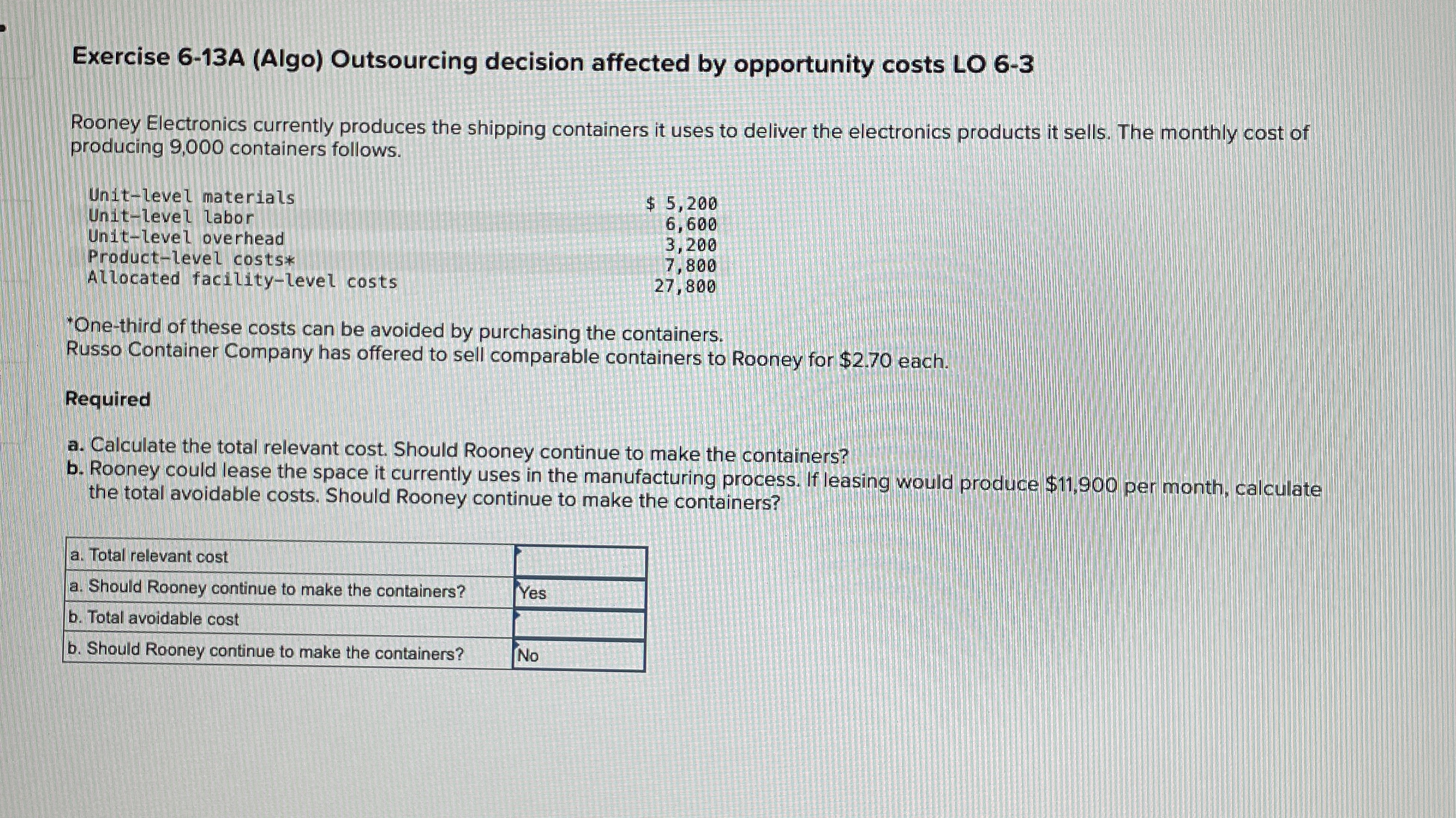 Exercise 6 - 1 3 A ( Algo ) Outsourcing decision