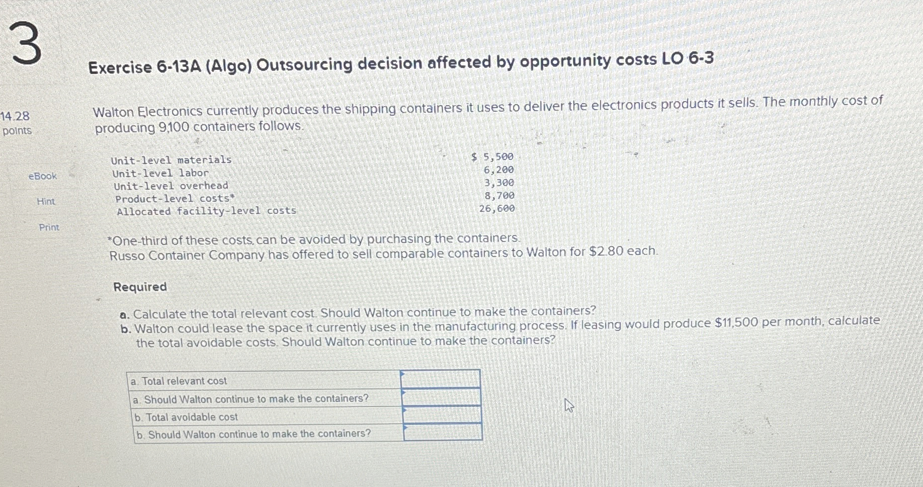 Exercise 6 - 1 3 A ( Algo ) Outsourcing decision