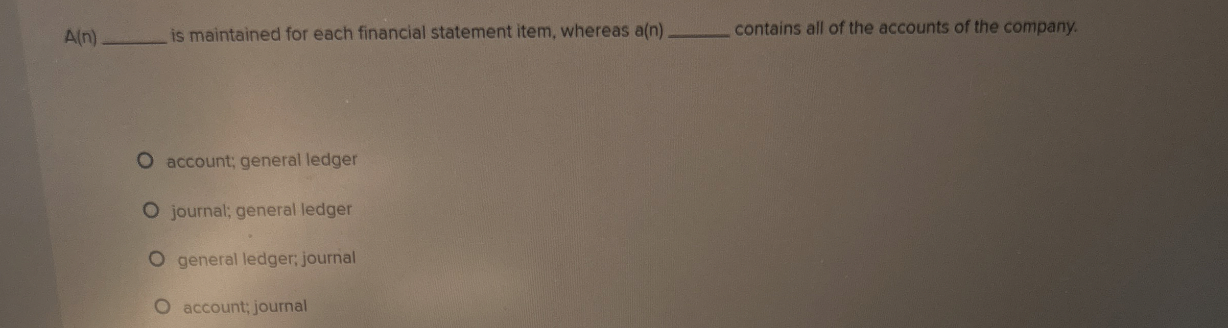 A ( n ) is maintained for each financial