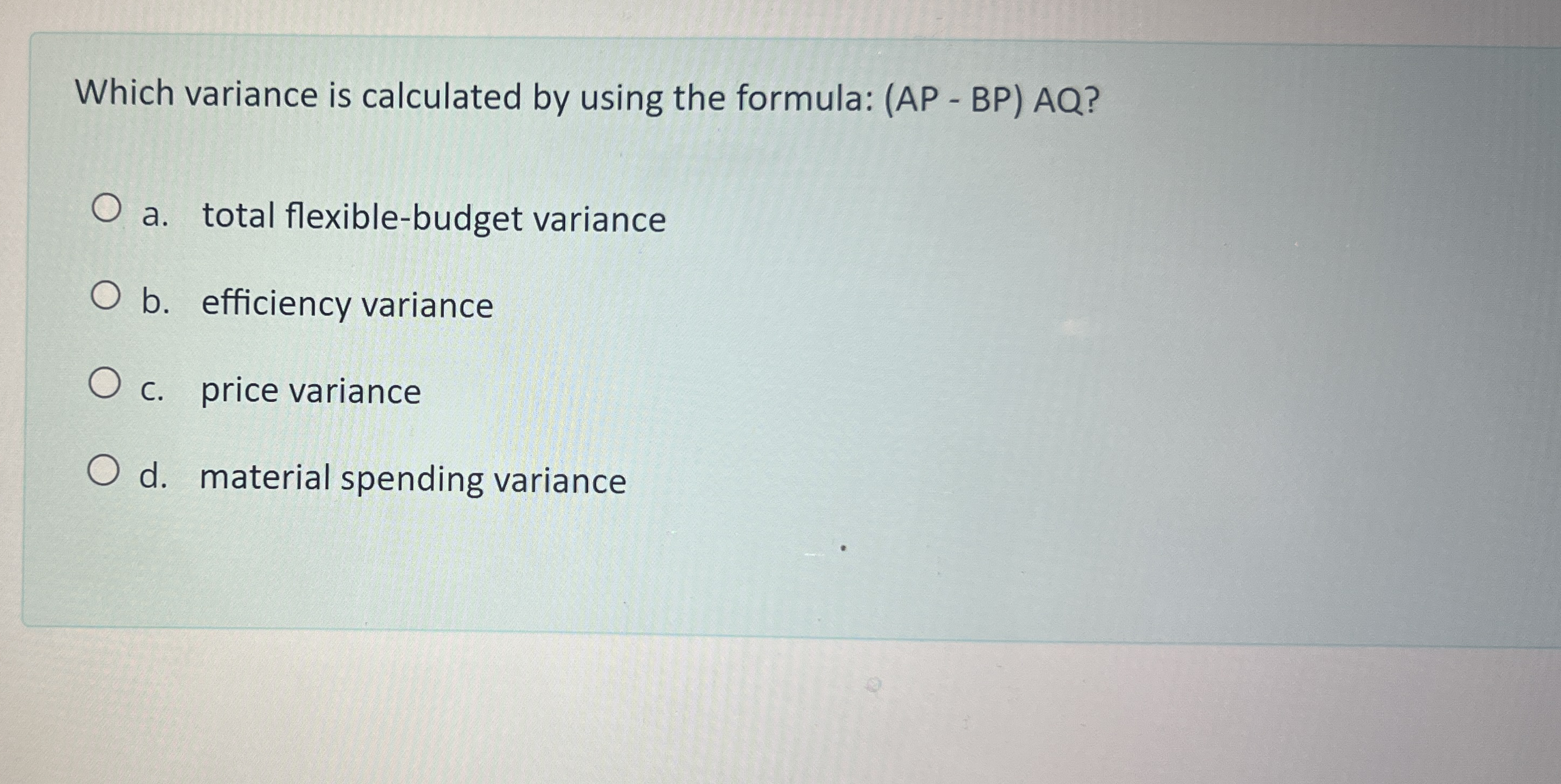 Which variance is calculated by using the