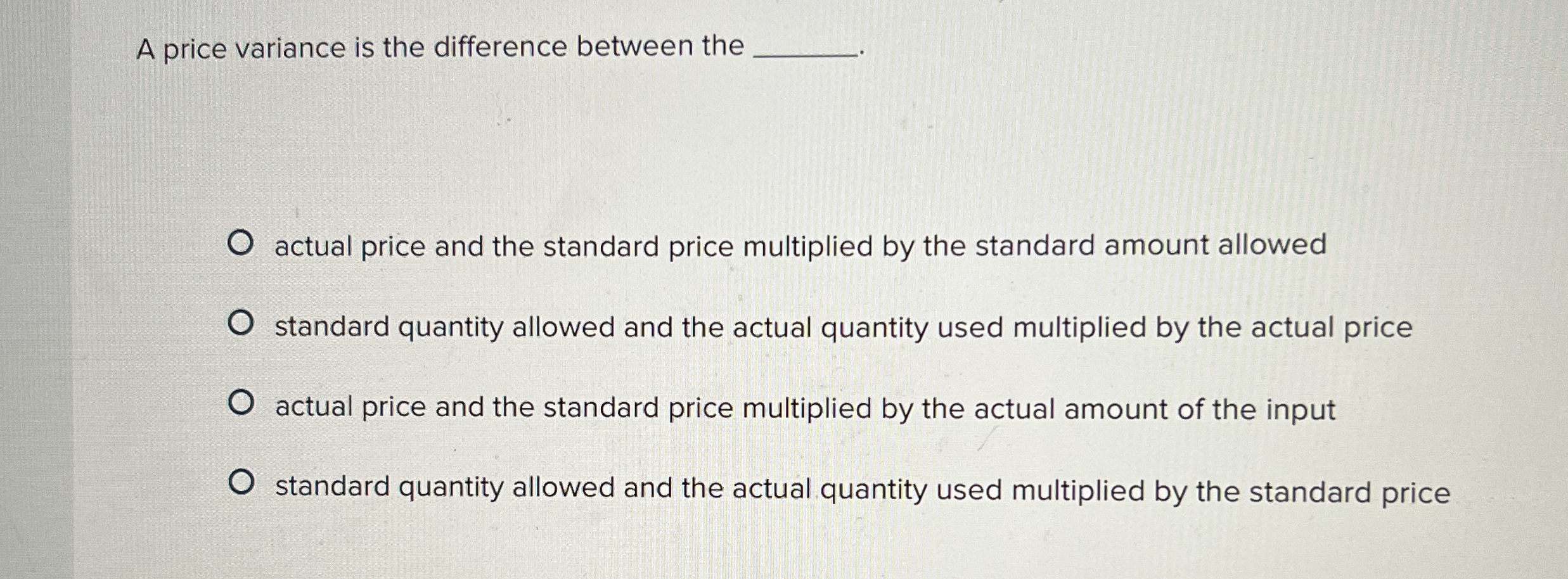 A price variance is the difference between the