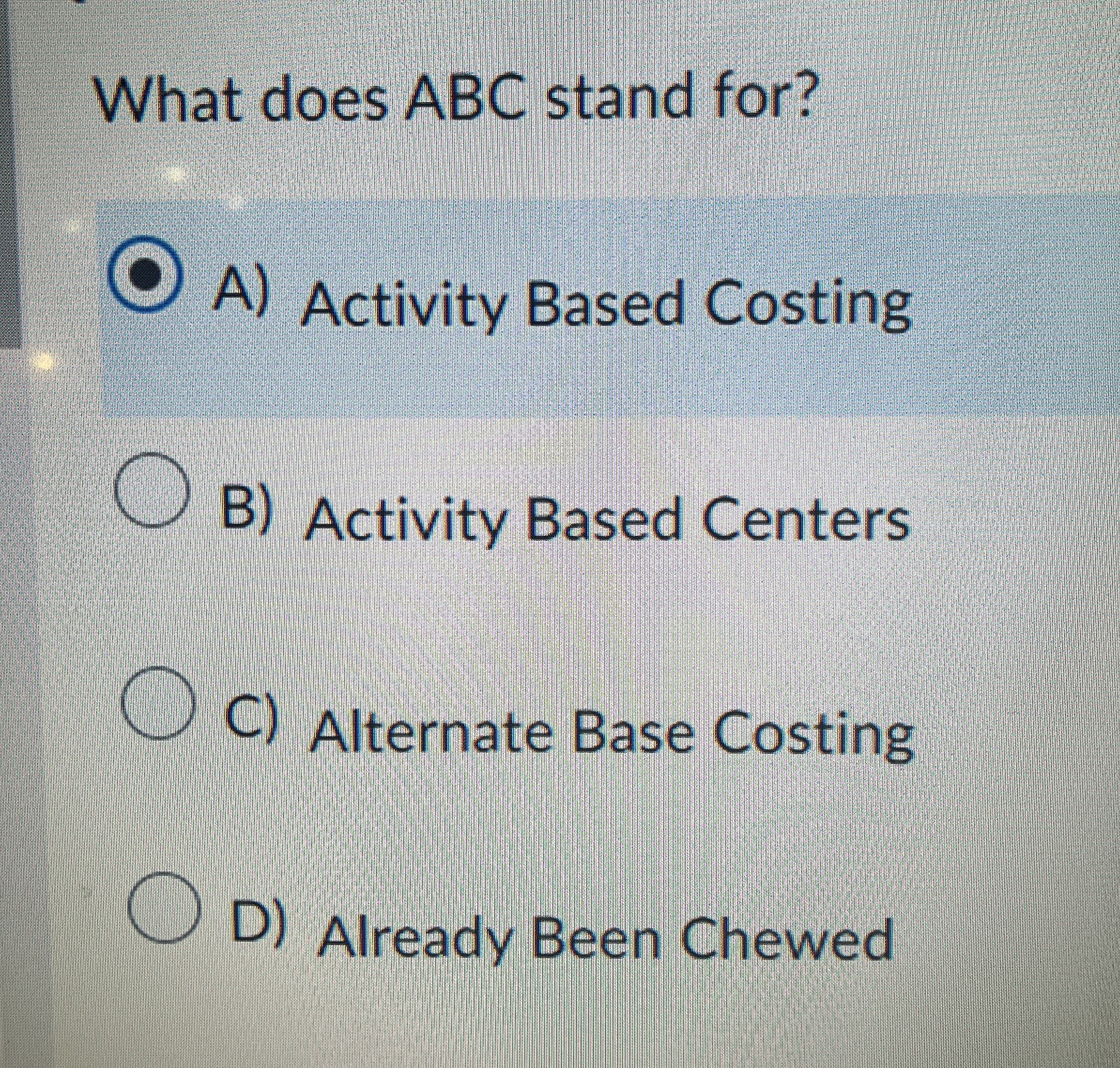 What does ABC stand for? Alternate base costing