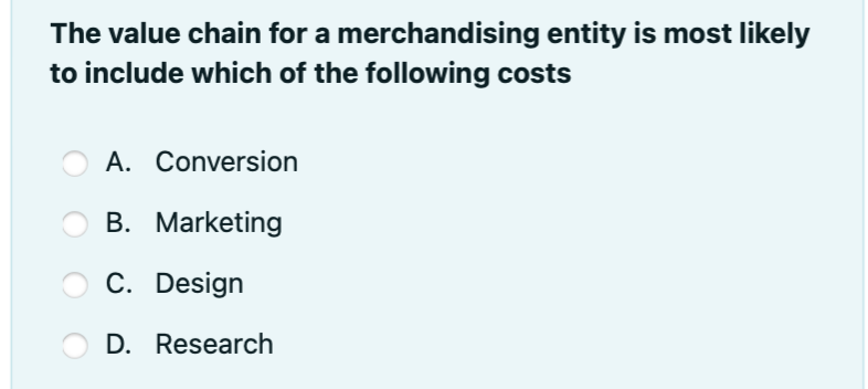 The value chain for a merchandising entity is