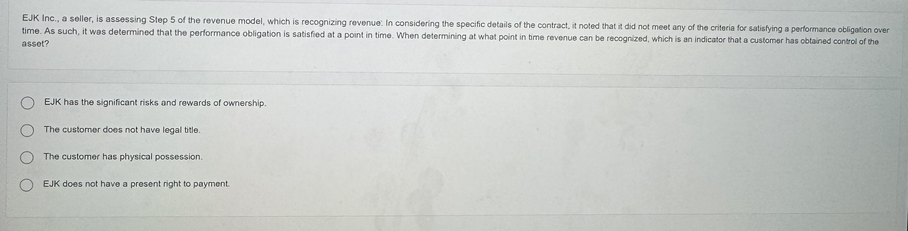 EJK Inc., a seller, is assessing Step 5 of the