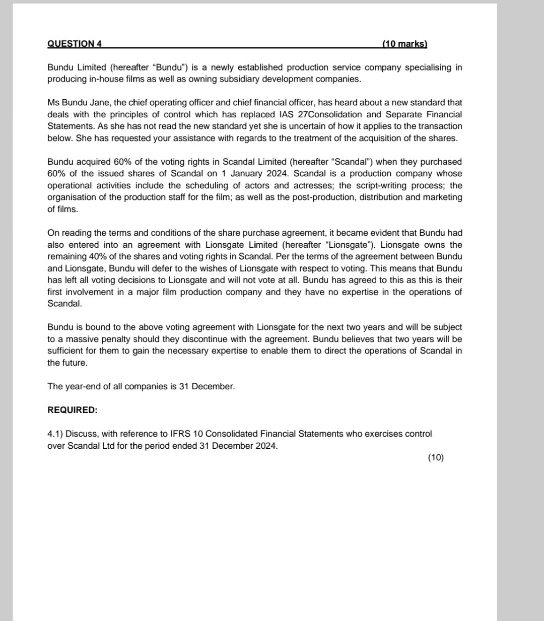 QUESTION 4 ( 1 0 marks ) Bundu Limited (