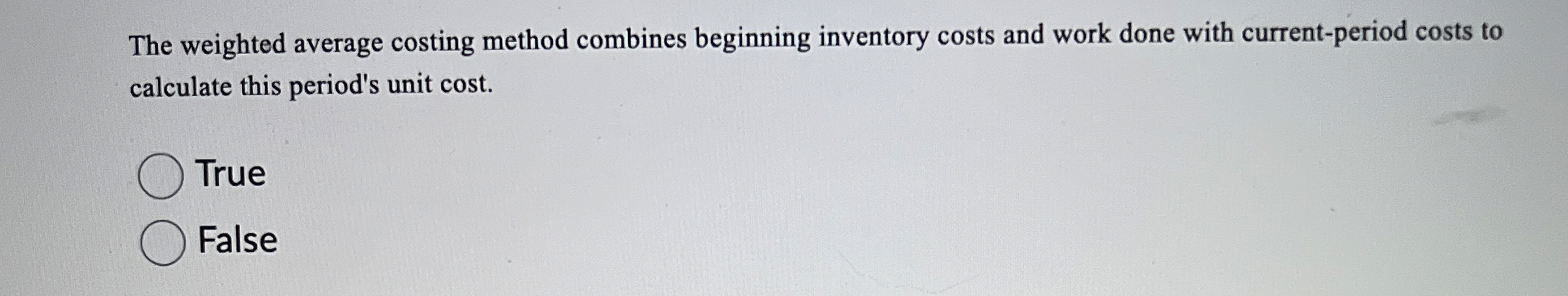 The weighted average costing method combines