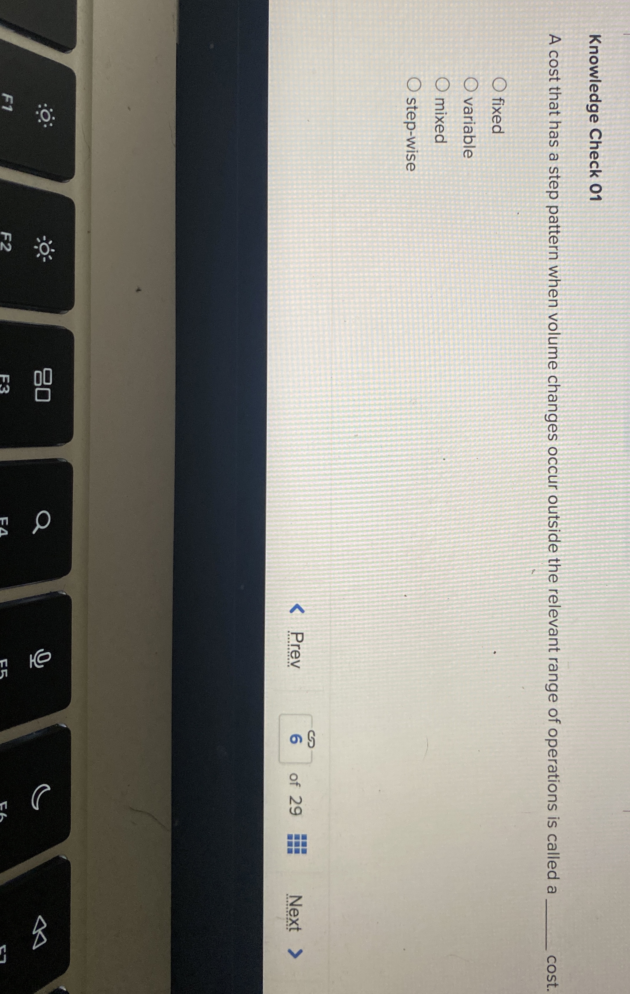 Knowledge Check 0 1 A cost that has a step