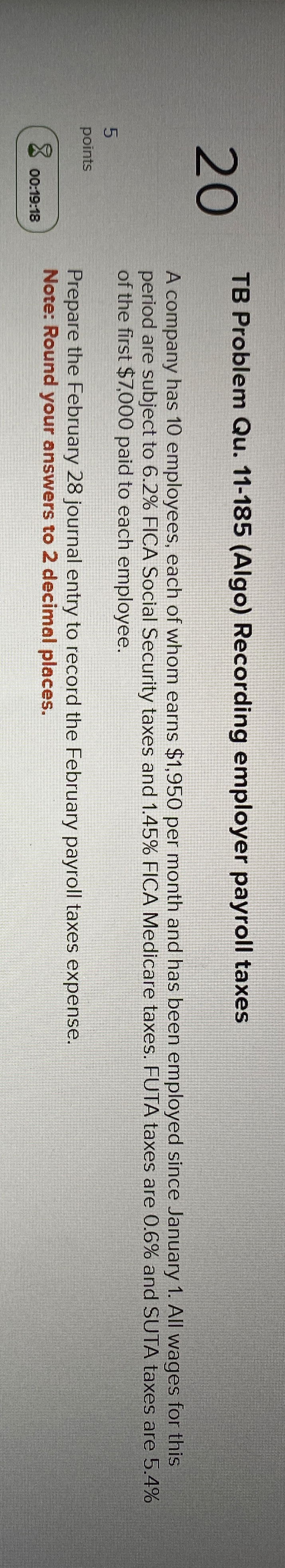 2 0 TB Problem Qu . 1 1 - 1 8 5 ( Algo )