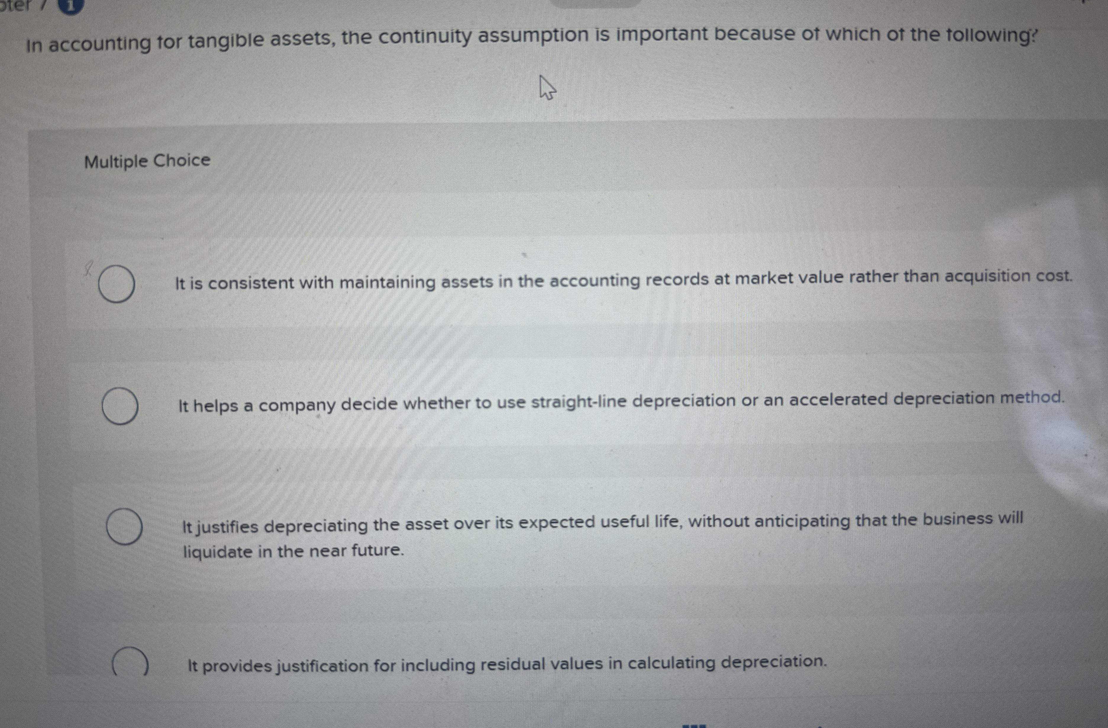 In accounting for tangible assets, the continuity