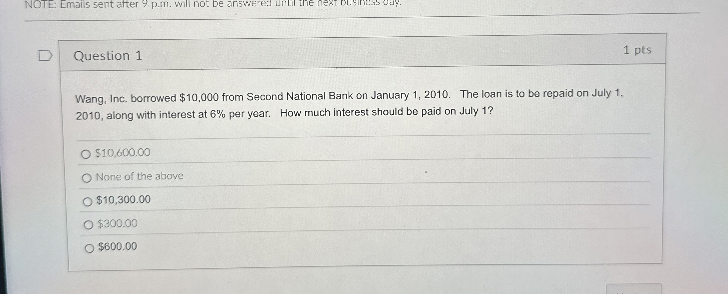 NOTE: Emails sent atter 9 p . m . will not be