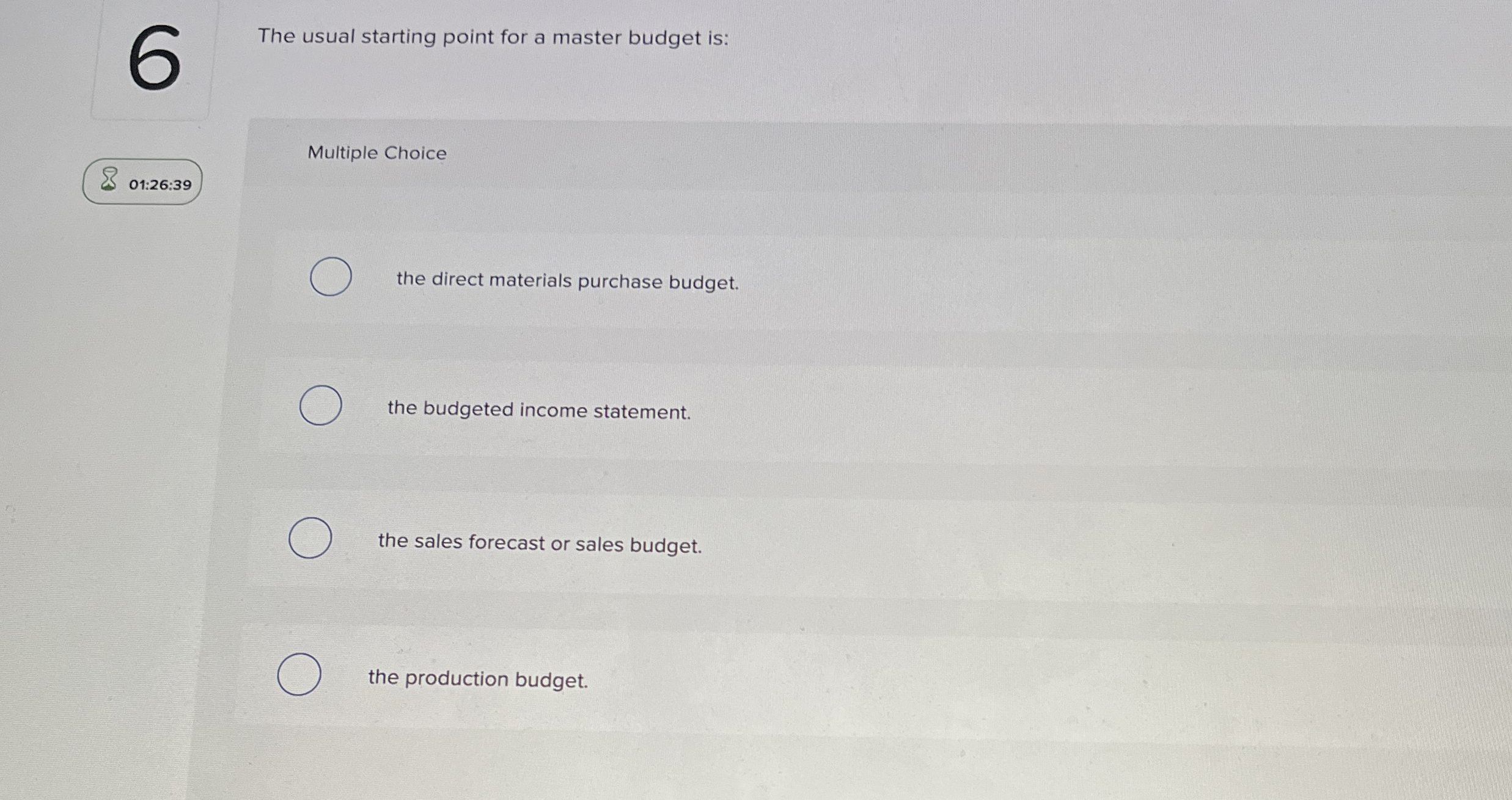 The usual starting point for a master budget is: