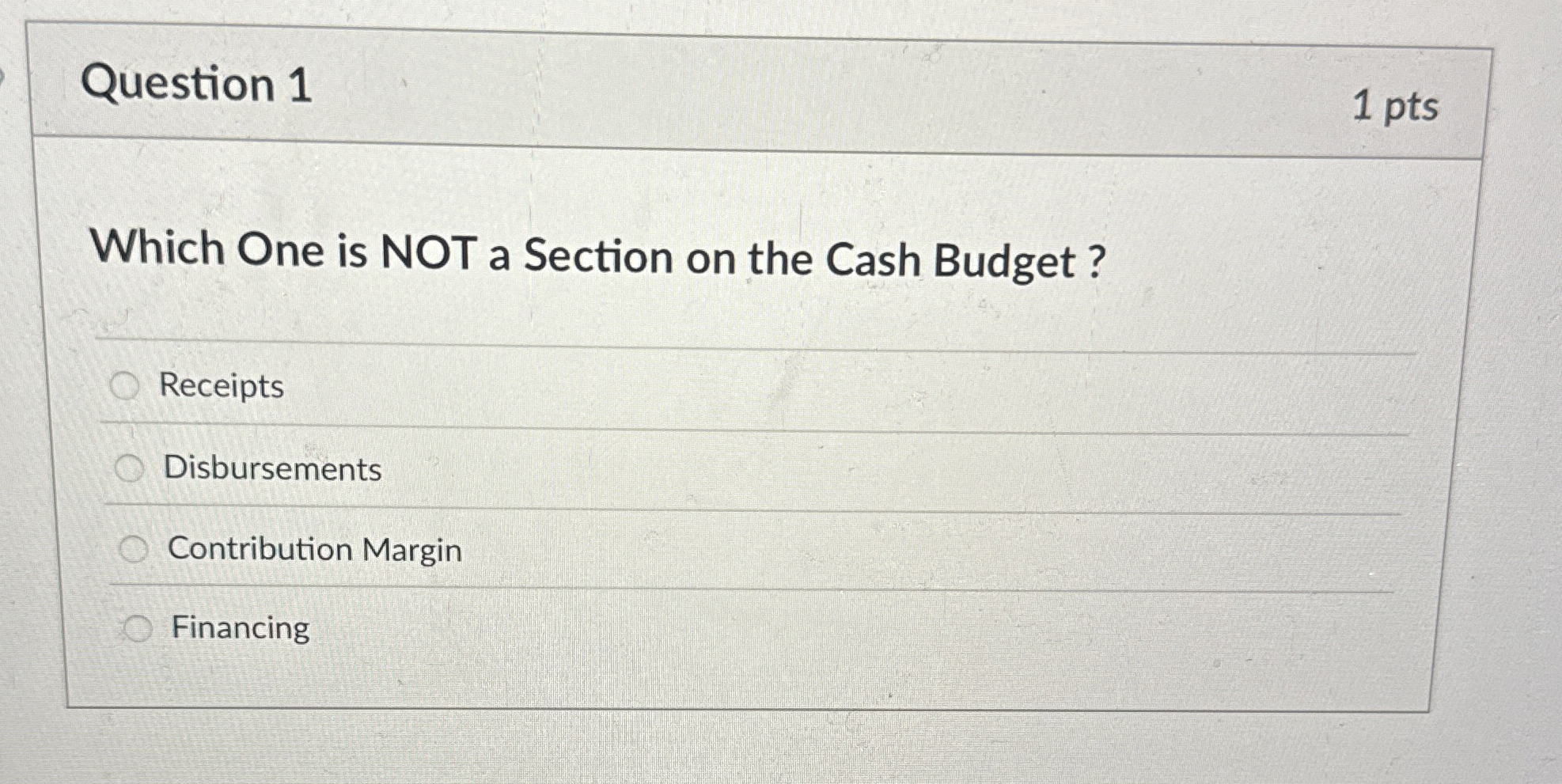 Question 1 1 pts Which One is NOT a Section on