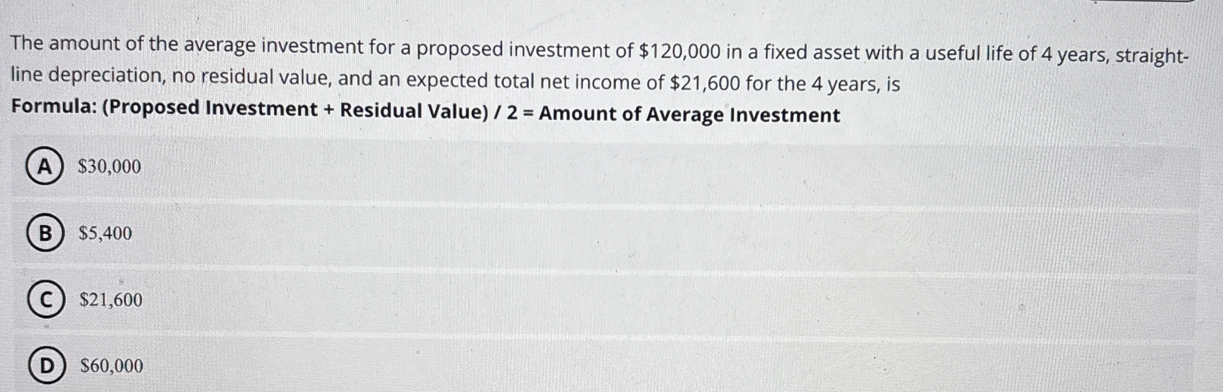 The amount of the average investment for a