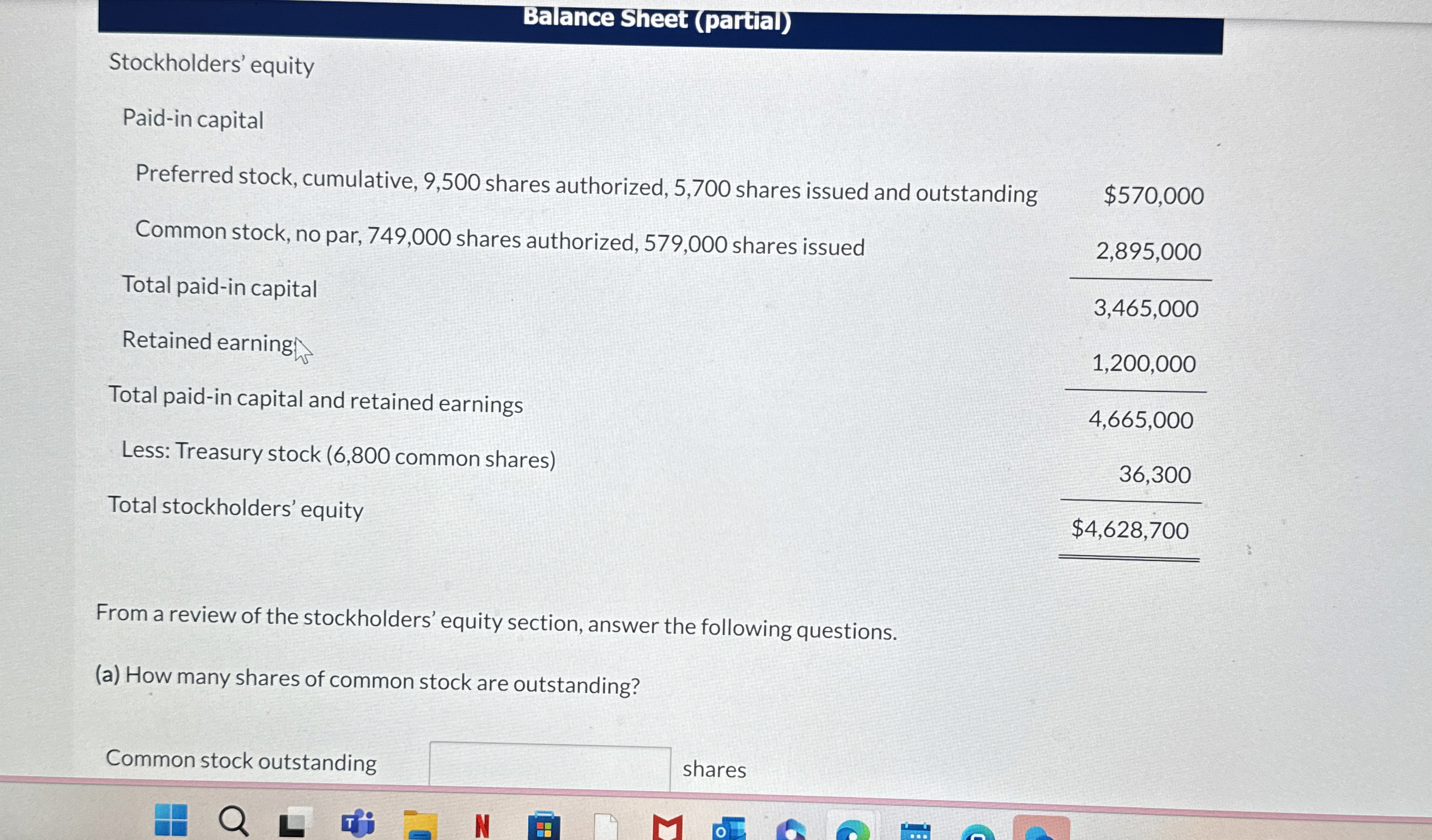 Balance Sheet ( parta ) Stockholders' equity Paid