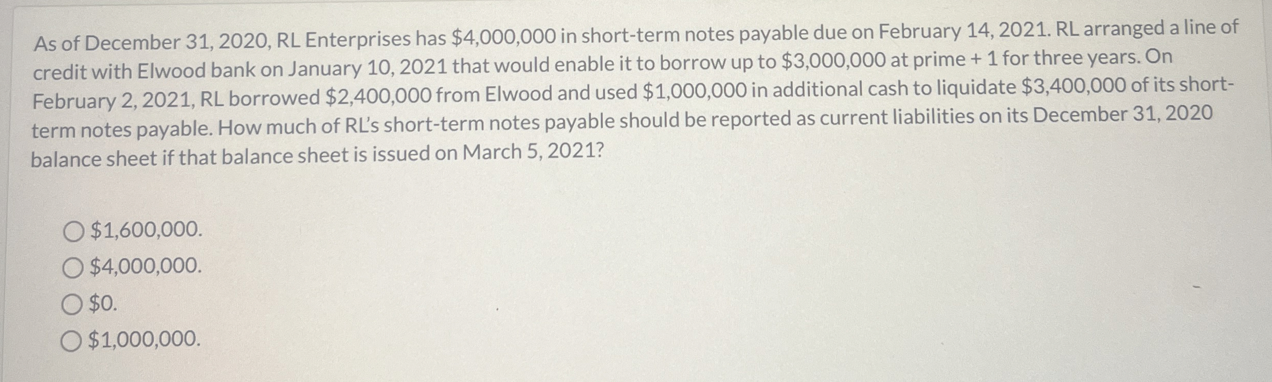As of December 3 1 , 2 0 2 0 , RL Enterprises has
