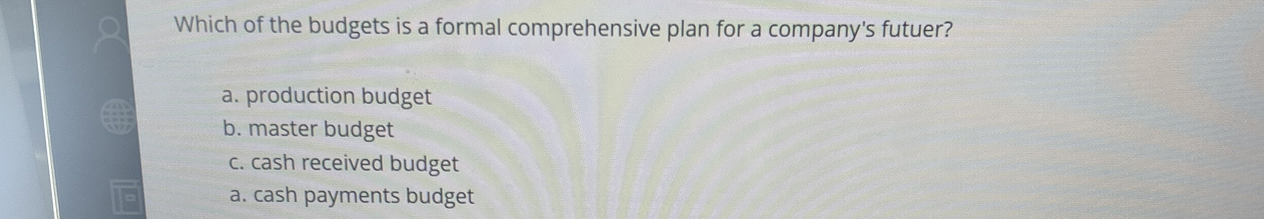 Which of the budgets is a formal comprehensive