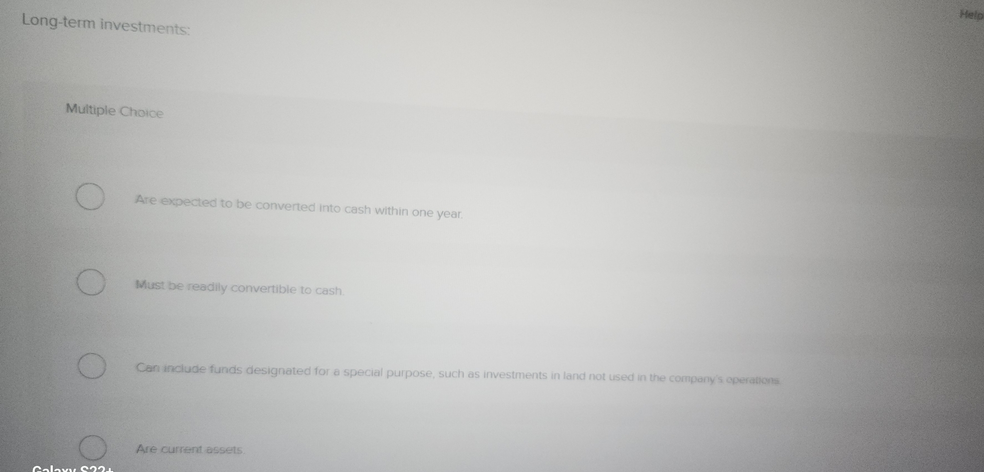 Long - term investments: Helo Multiple Choice Are