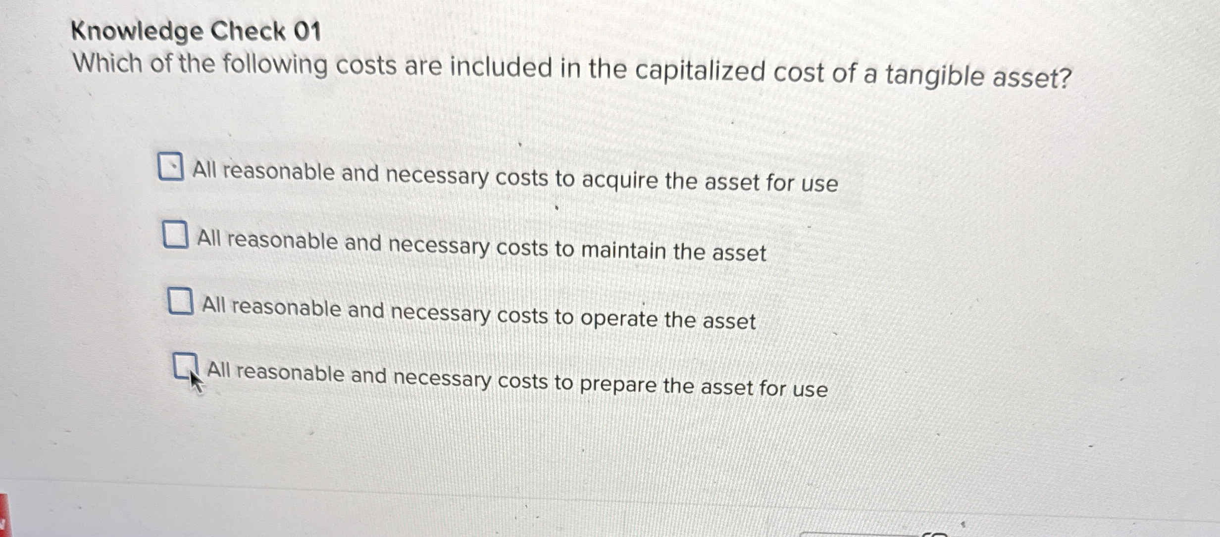 Knowledge Check 0 1 Which of the following costs