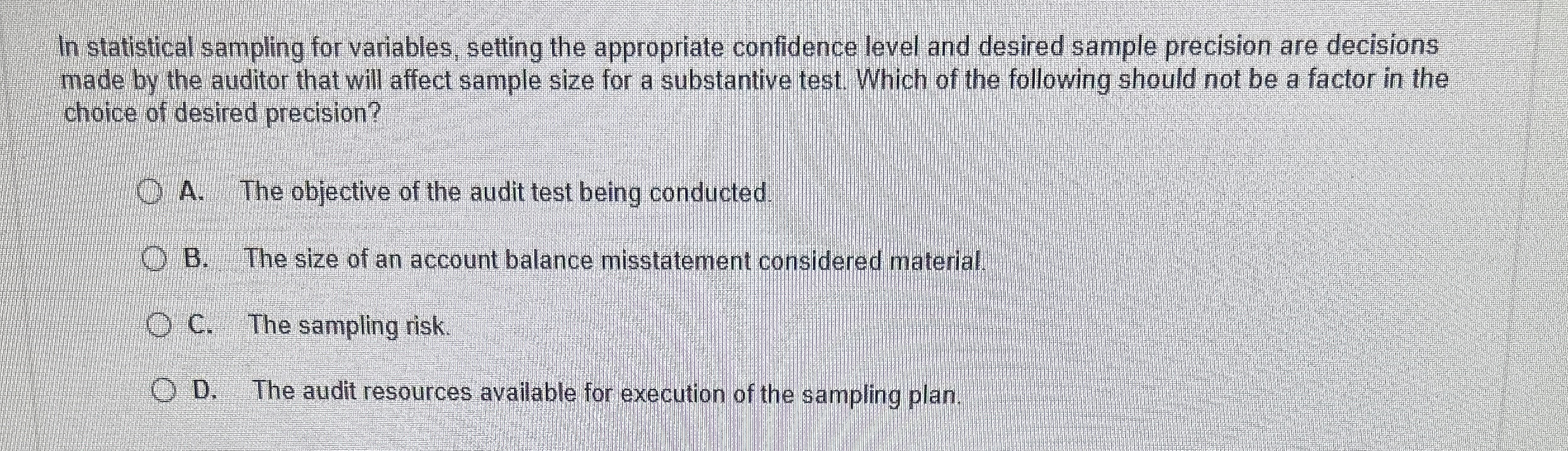 In statistical sampling for variables, setting