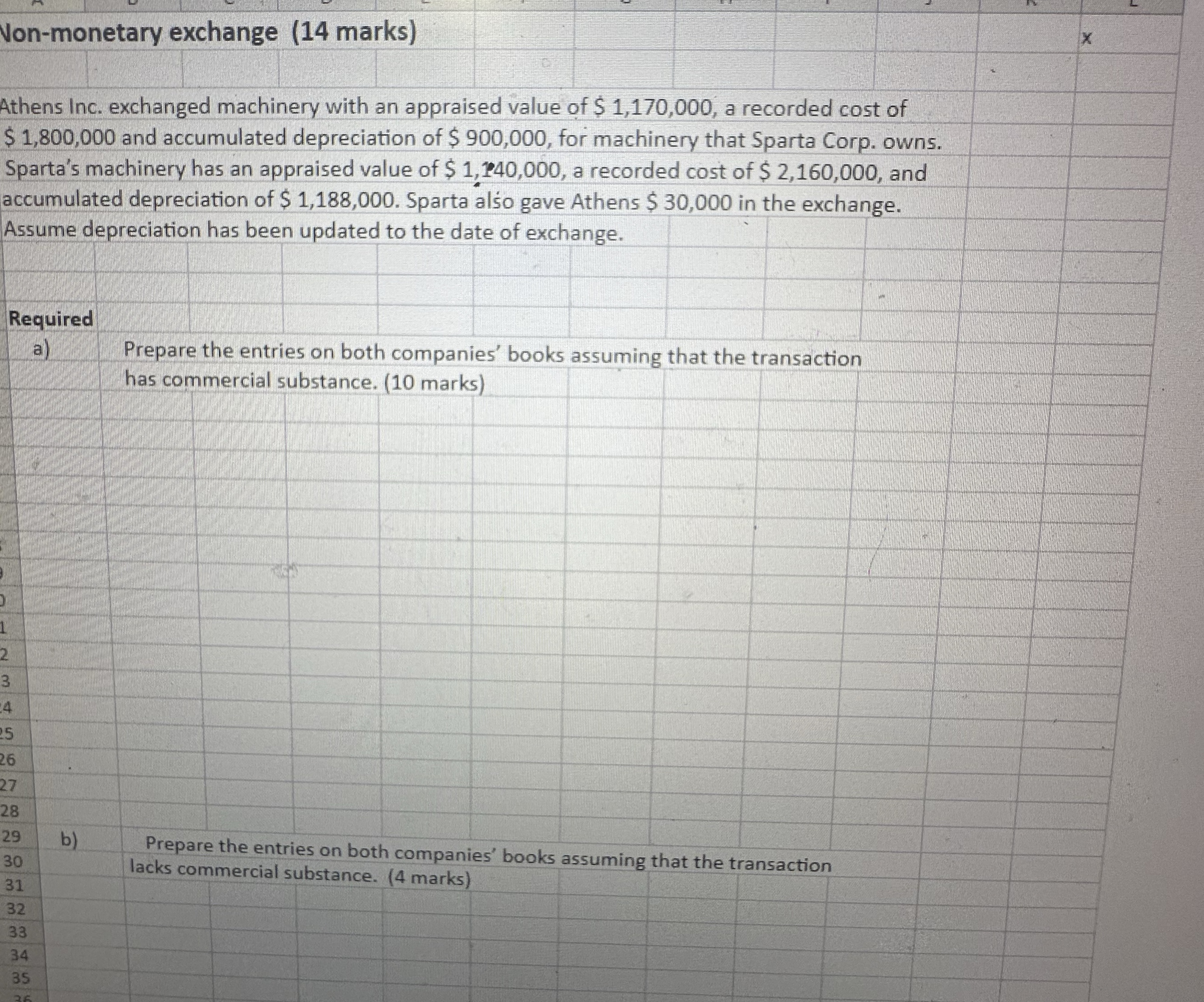 Von - monetary exchange ( 1 4 marks ) Athens Inc.