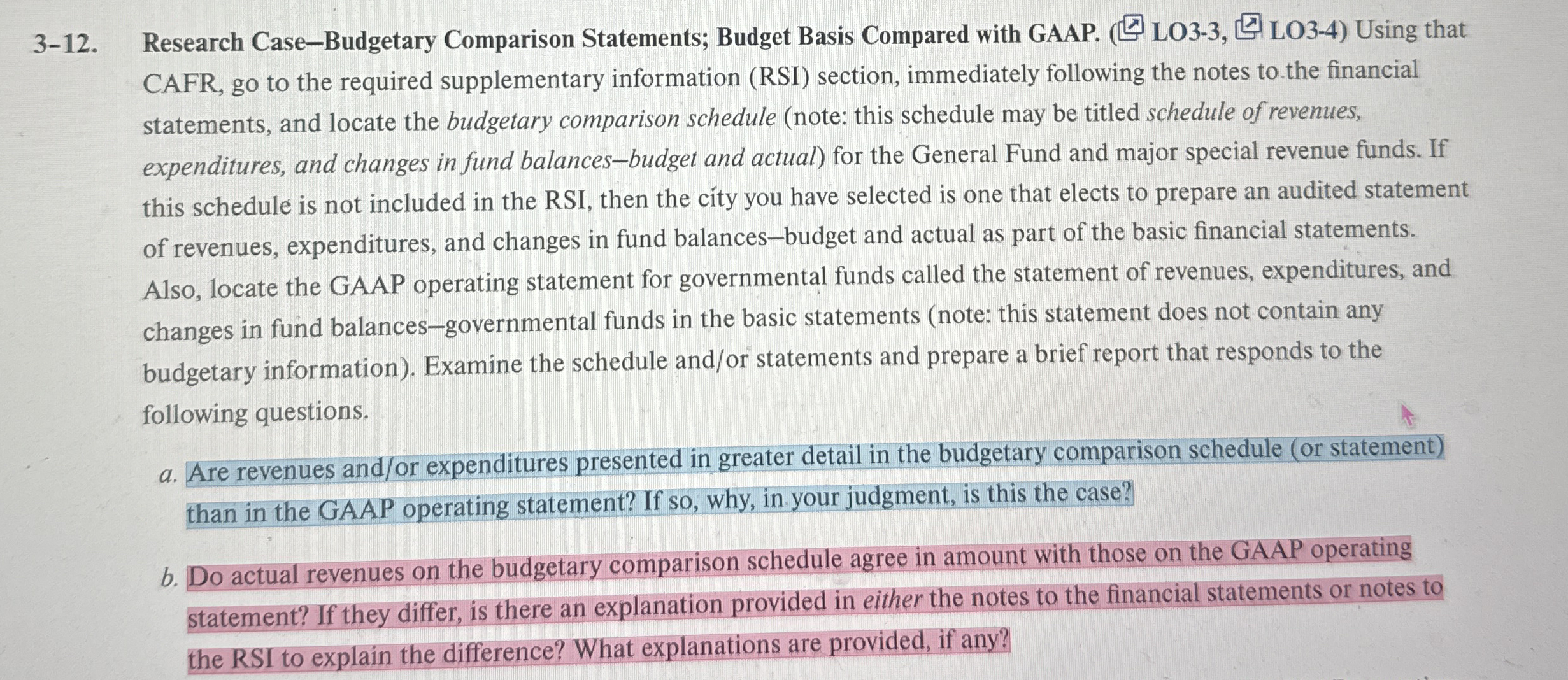 3 - 1 2 . Research Case - Budgetary Comparison