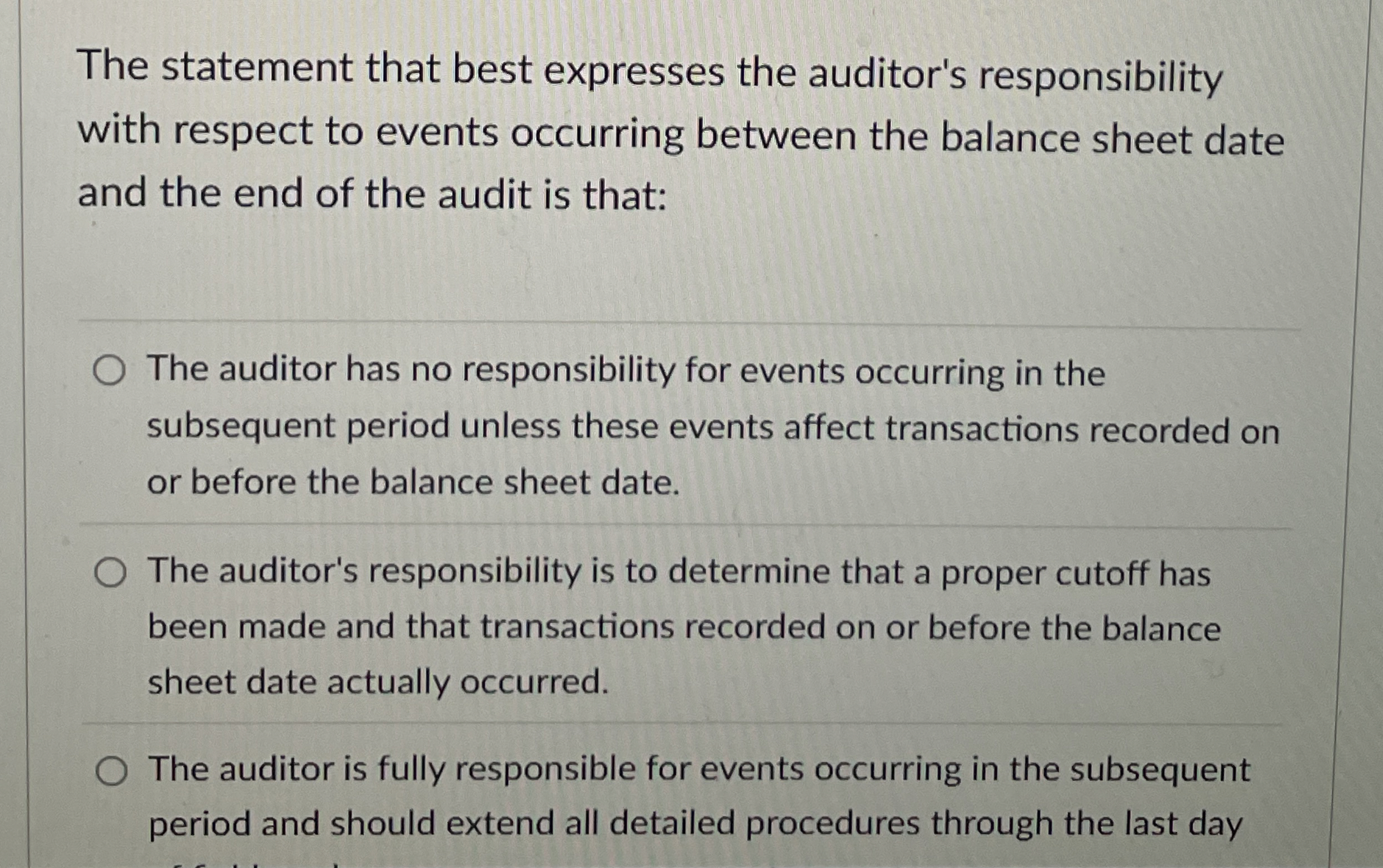 The statement that best expresses the auditor's