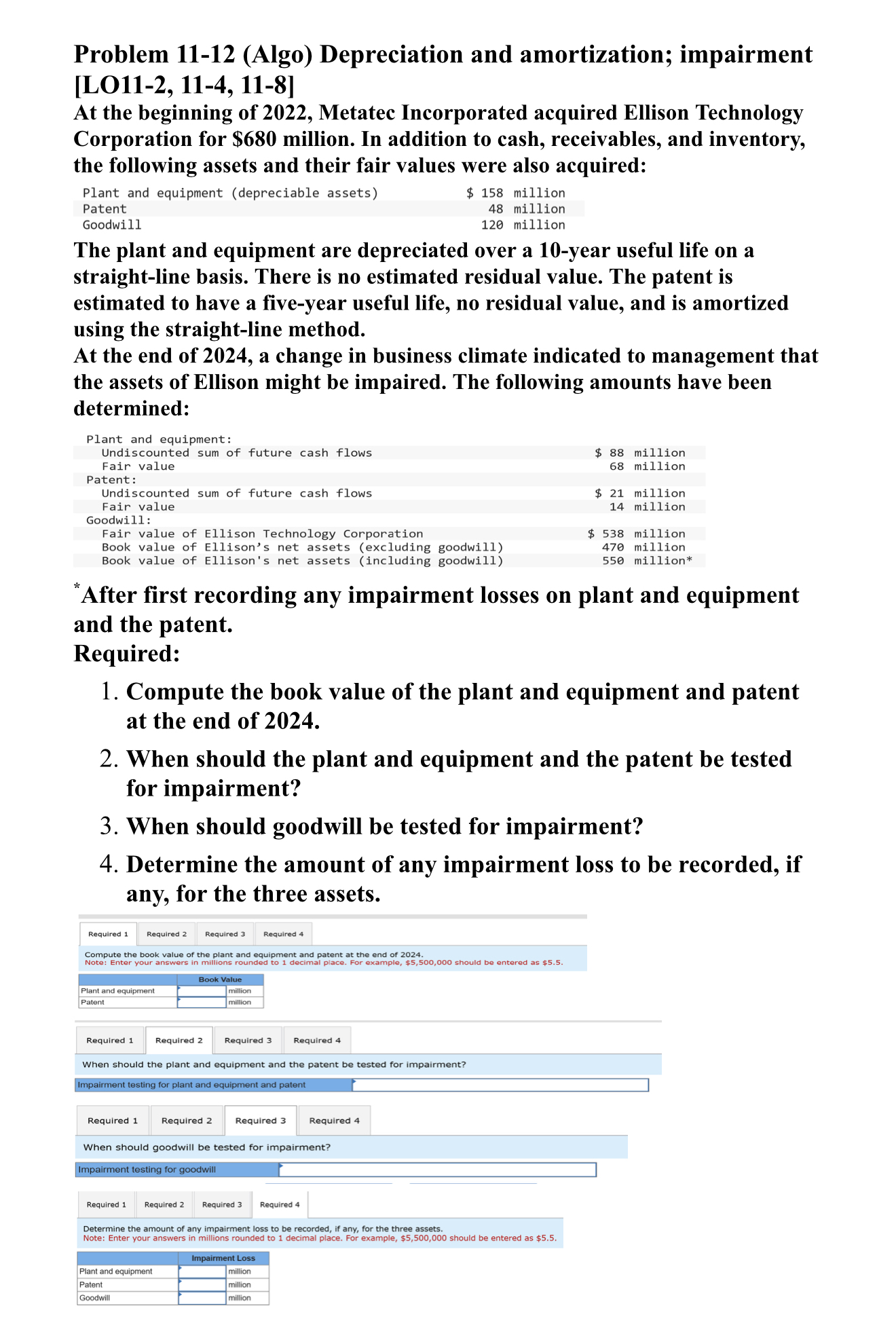 Problem 1 1 - 1 2 ( Algo ) Depreciation and