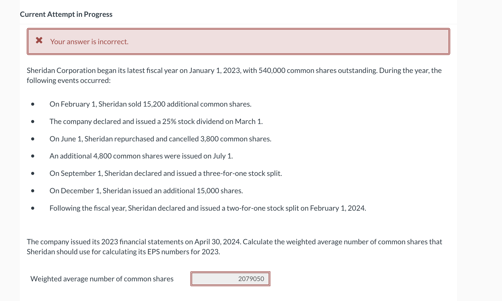 Current Attempt in Progress Your answer is