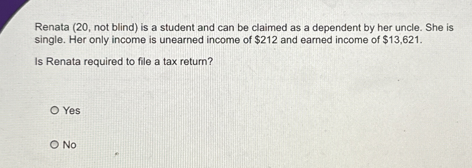 Renata ( 2 0 , not blind ) is a student and can