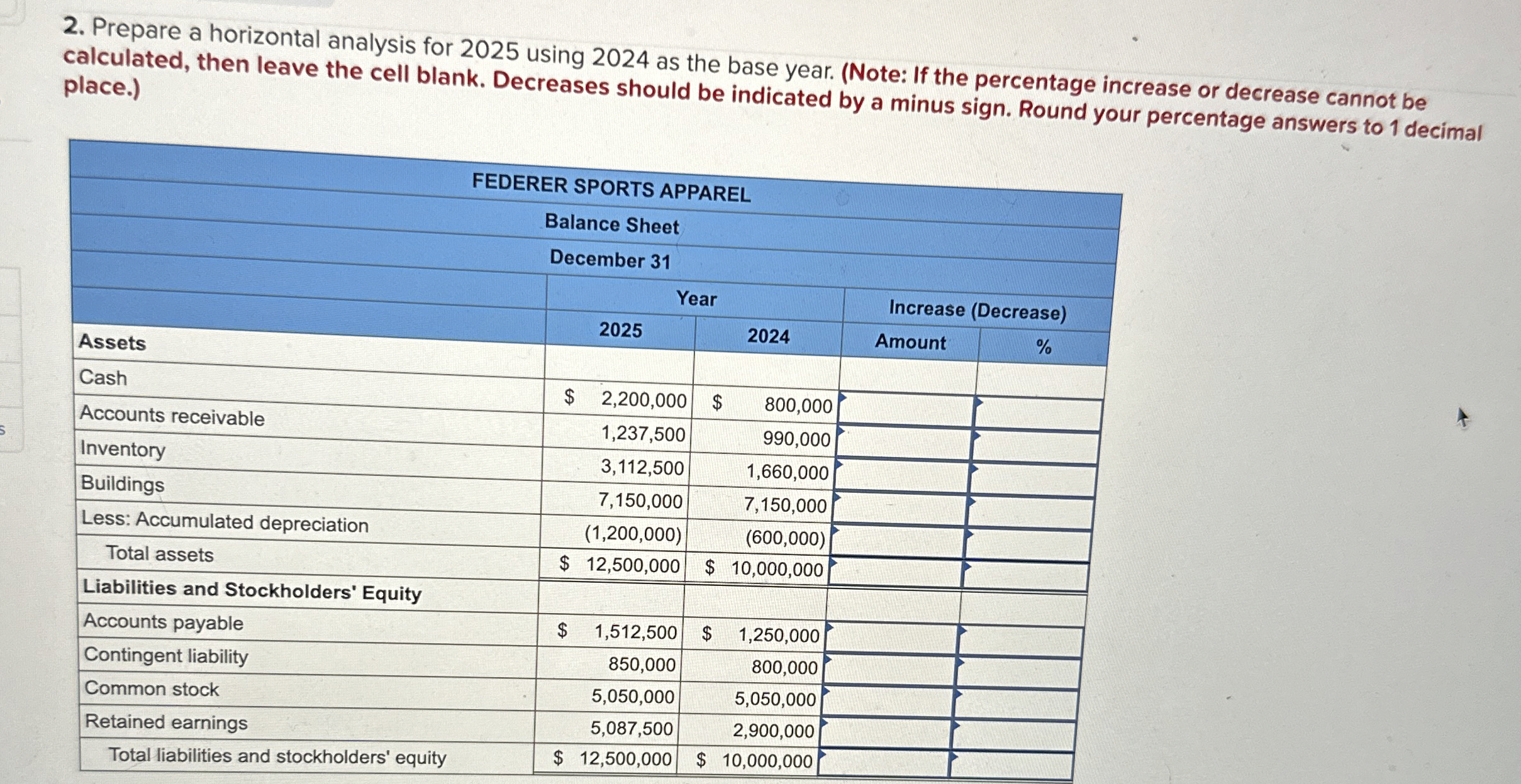 Prepare a horizontal analysis for 2 0 2 5 using 2