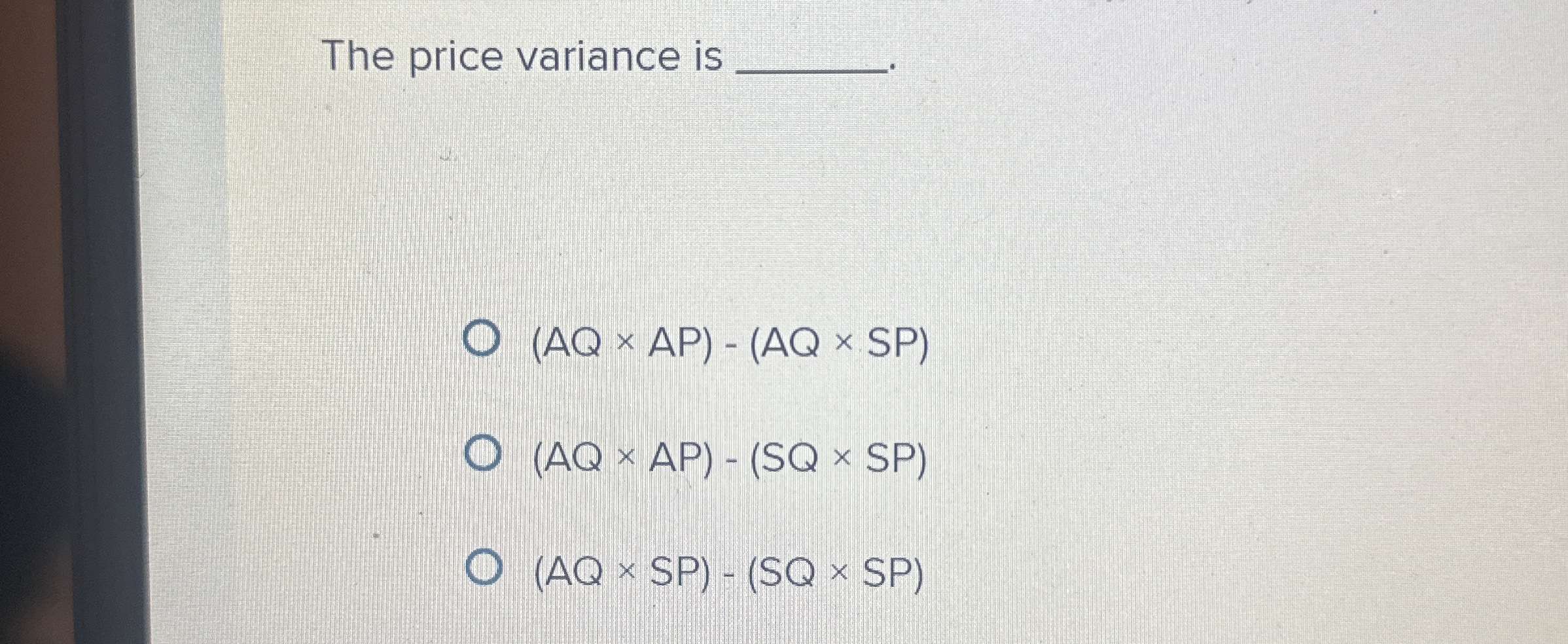 The price variance is q , ( A Q A P ) - ( A Q S P