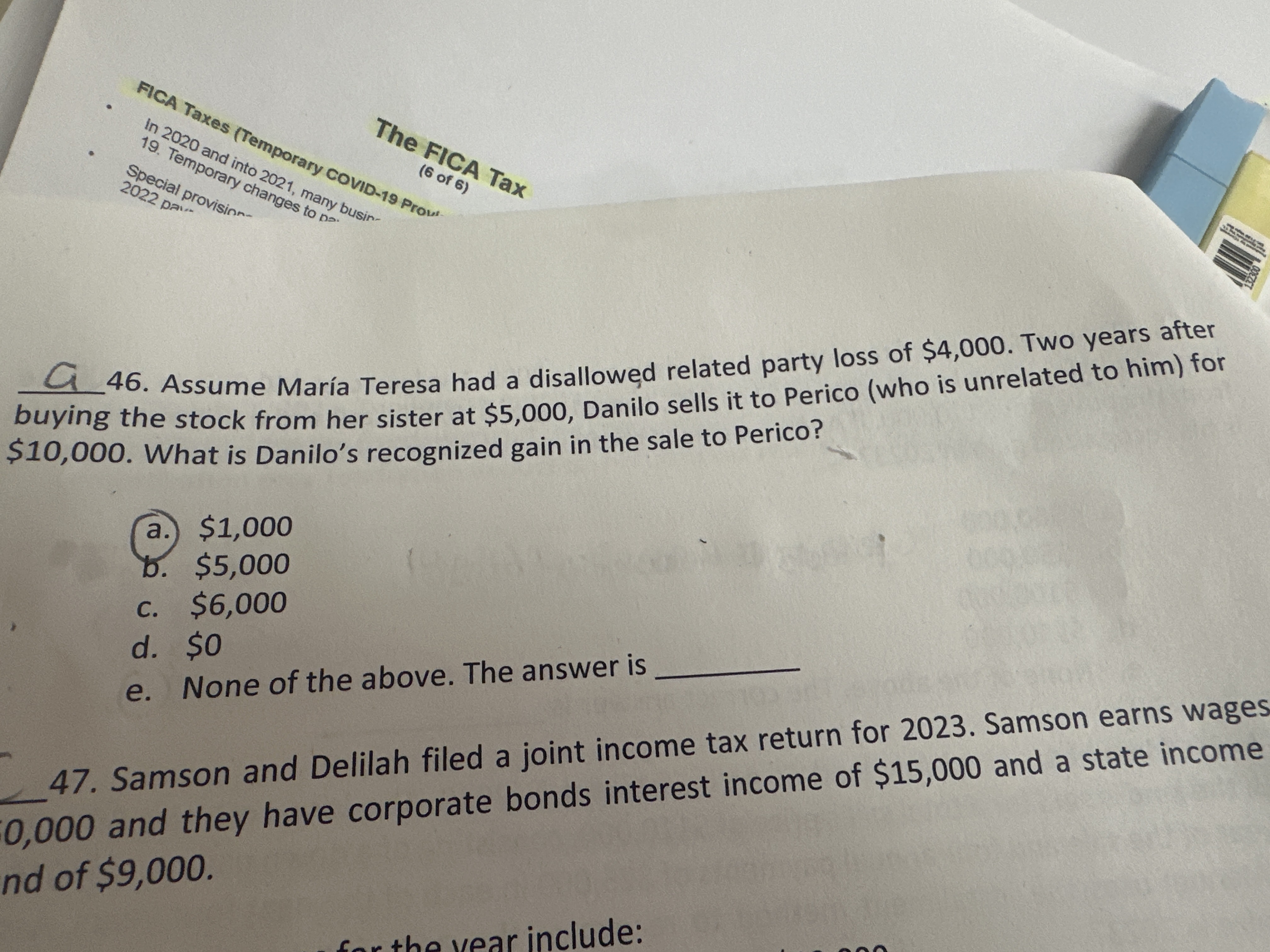 a 4 6 . Assume Mar a Teresa had a disallowed