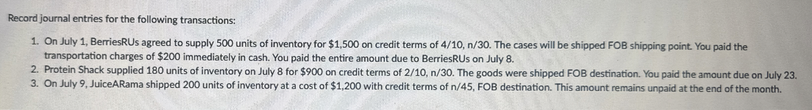 Record journal entries for the following