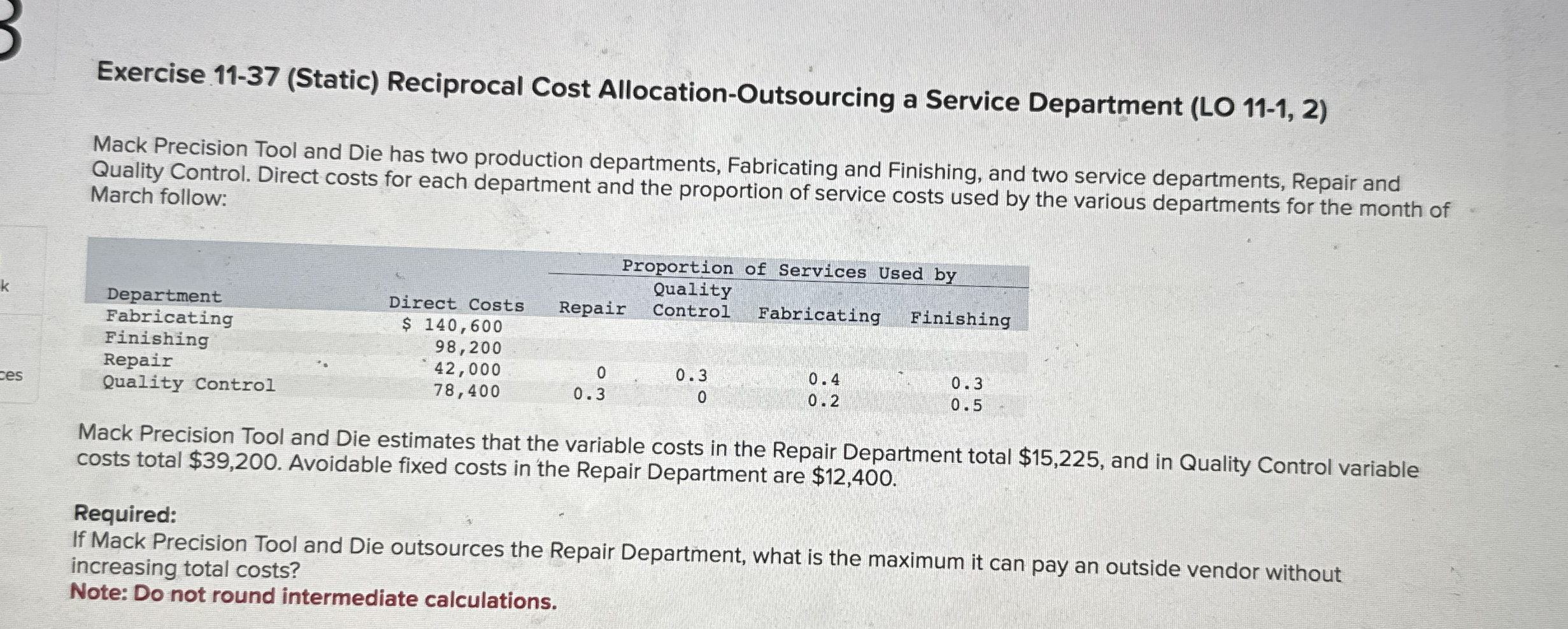 Exercise 1 1 - 3 7 ( Static ) Reciprocal Cost