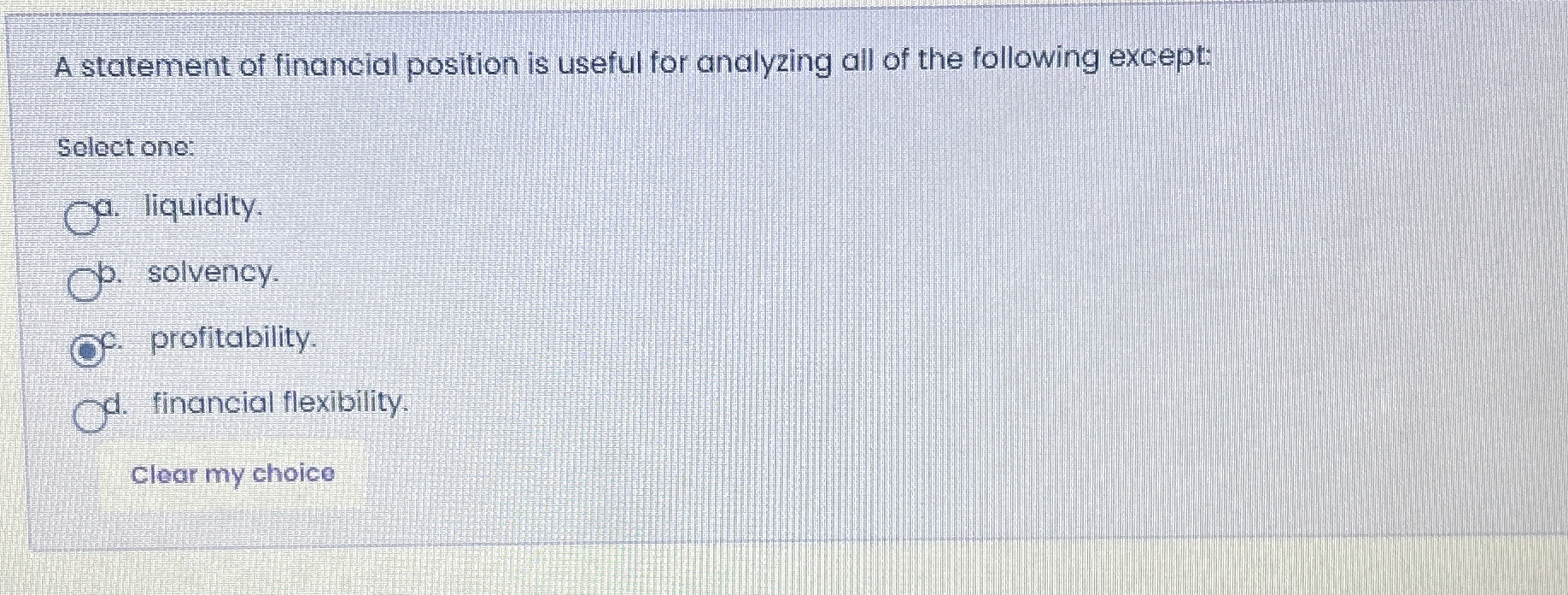 A statement of financial position is useful for