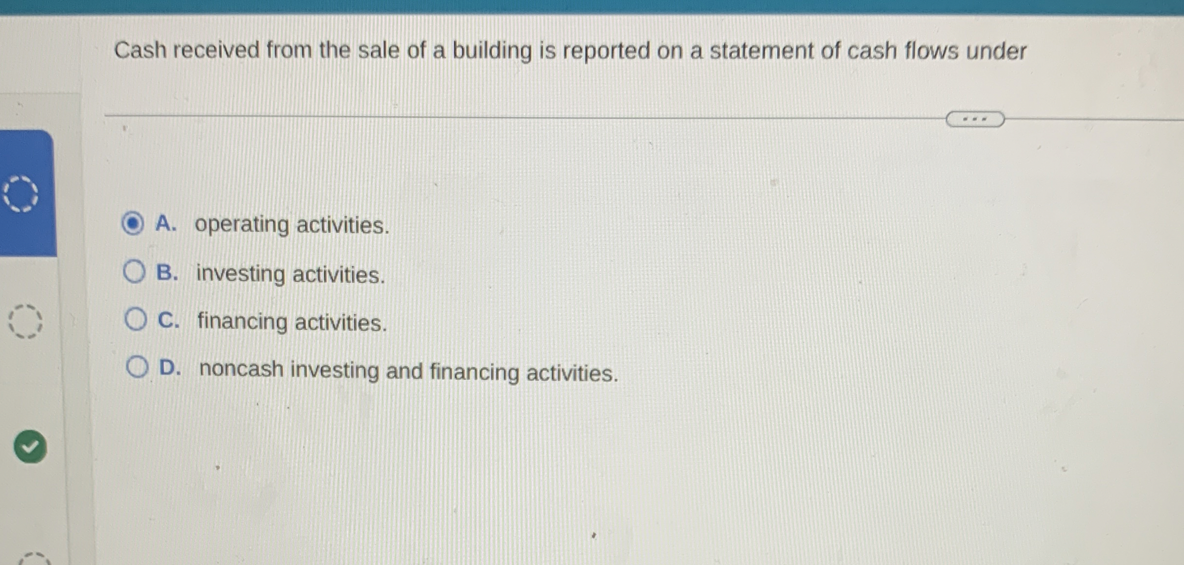 Cash received from the sale of a building is