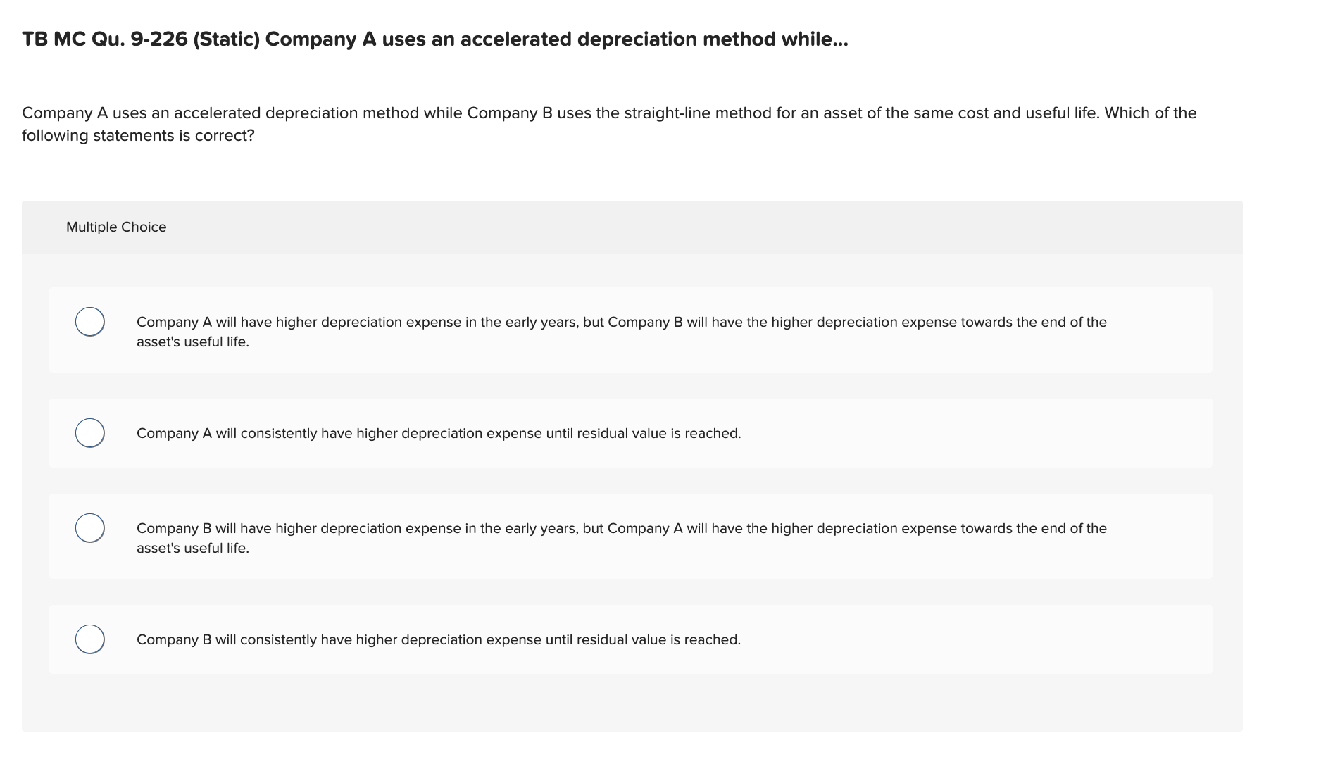 TB MC Qu . 9 - 2 2 6 ( Static ) Company A uses an